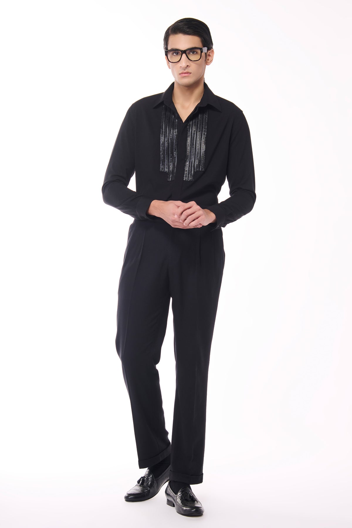 Black sequence Detailed Shirt