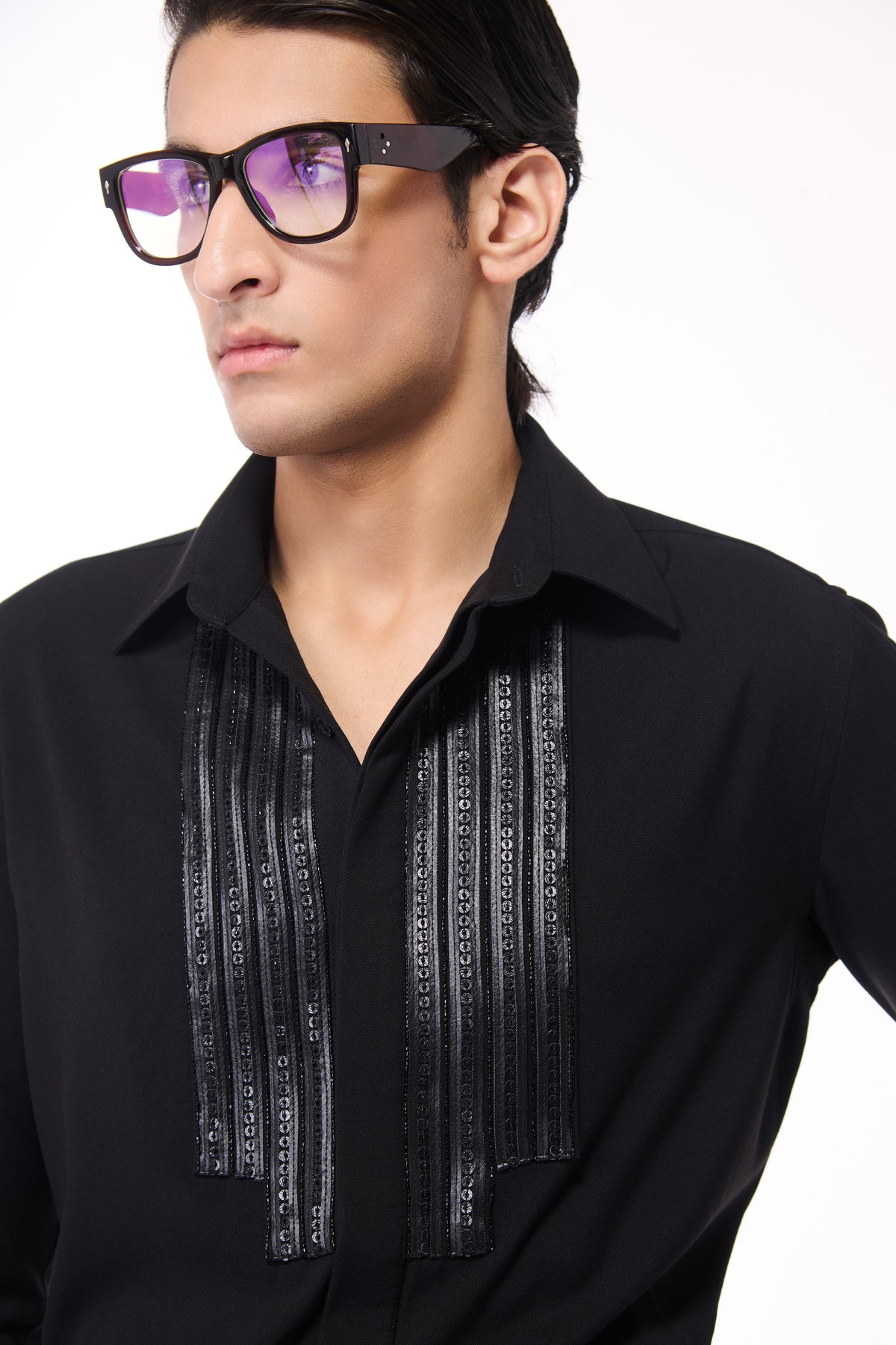 Black sequence Detailed Shirt