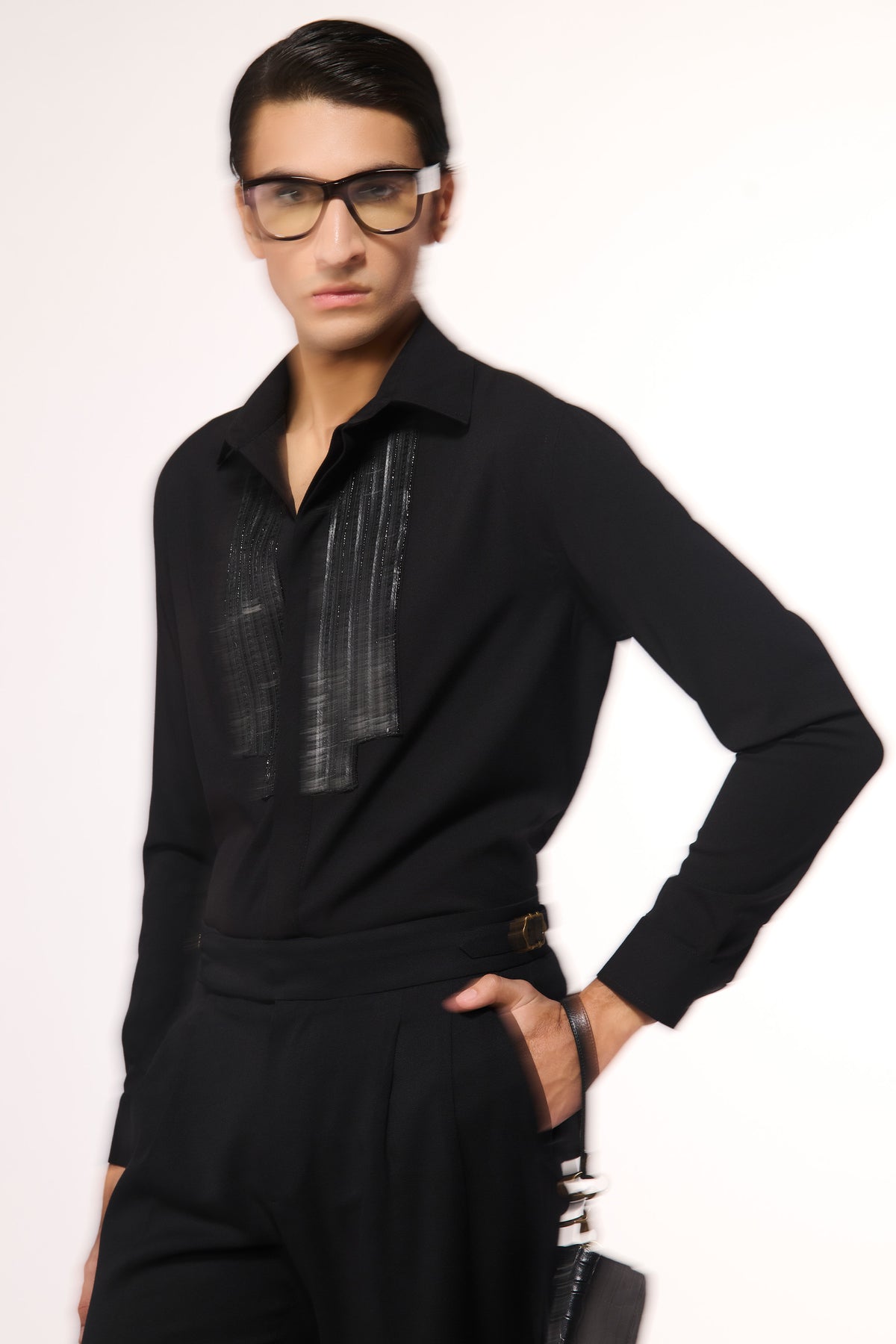Black sequence Detailed Shirt