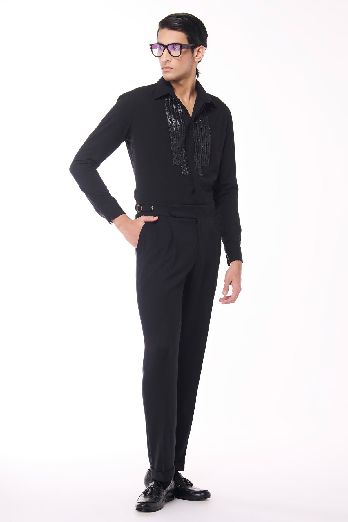 Black sequence Detailed Shirt
