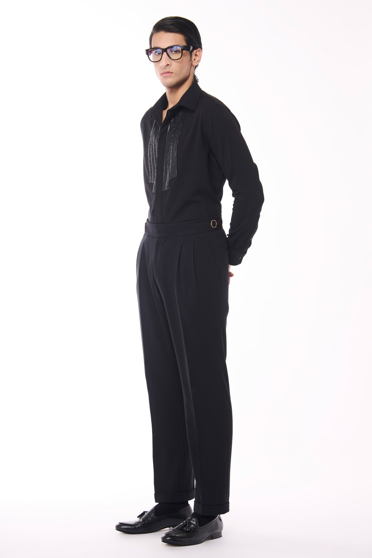 Black sequence Detailed Shirt