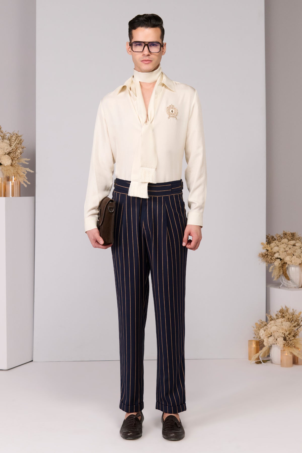 Beige Crested Twill Silk Shirt