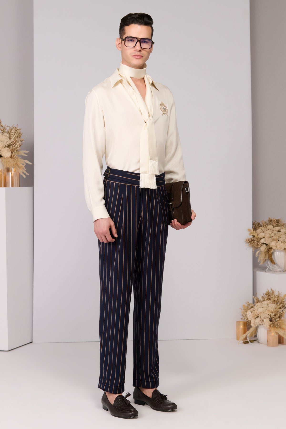 Beige Crested Twill Silk Shirt