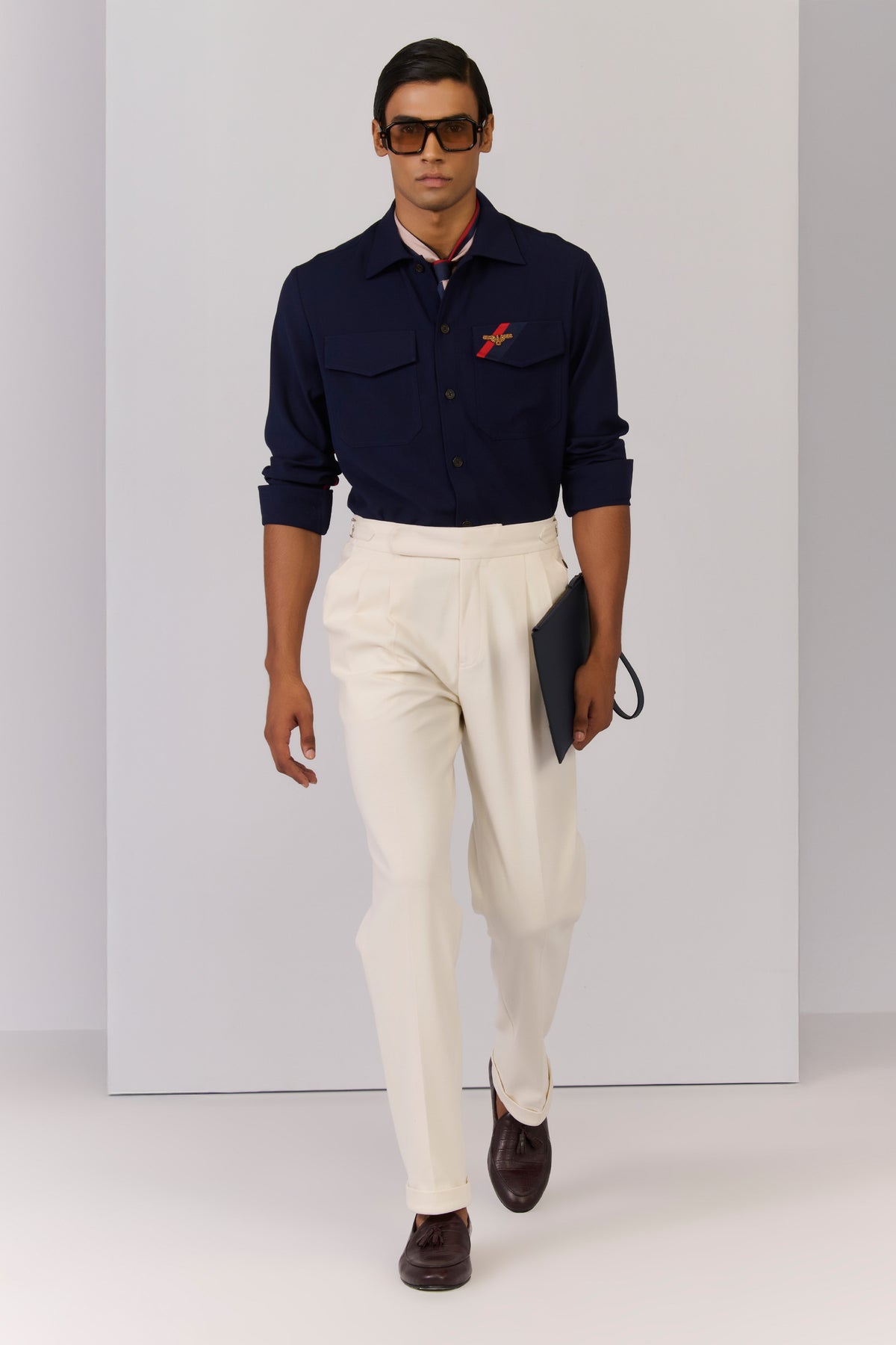Navy Tape Detailed Utility Shirt.