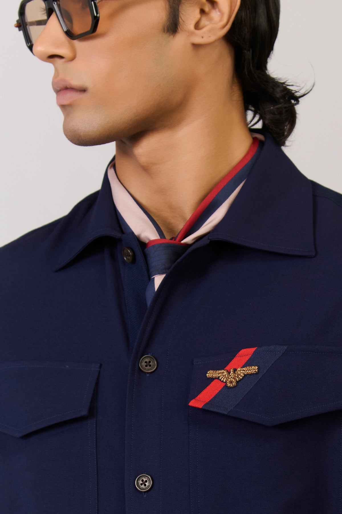 Navy Tape Detailed Utility Shirt.