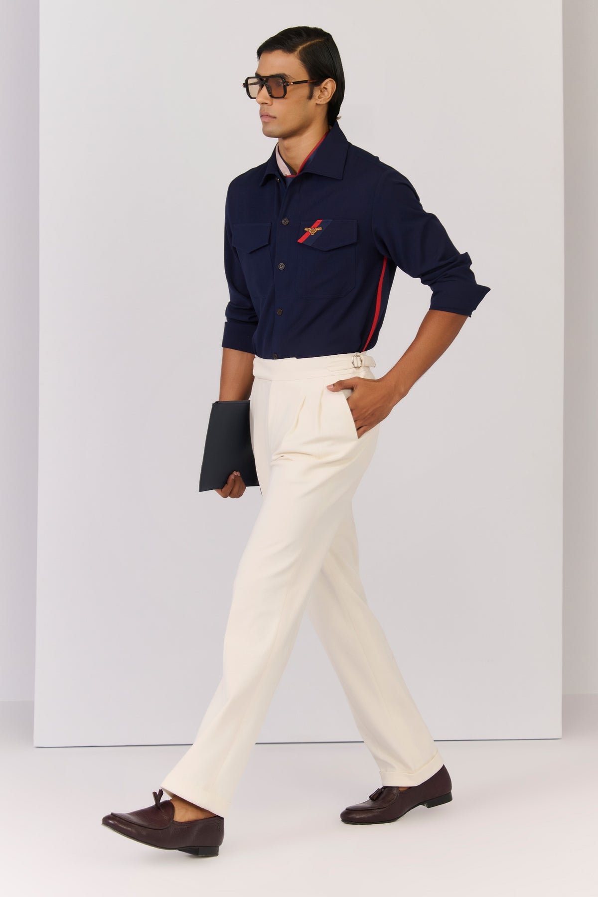 Navy Tape Detailed Utility Shirt.