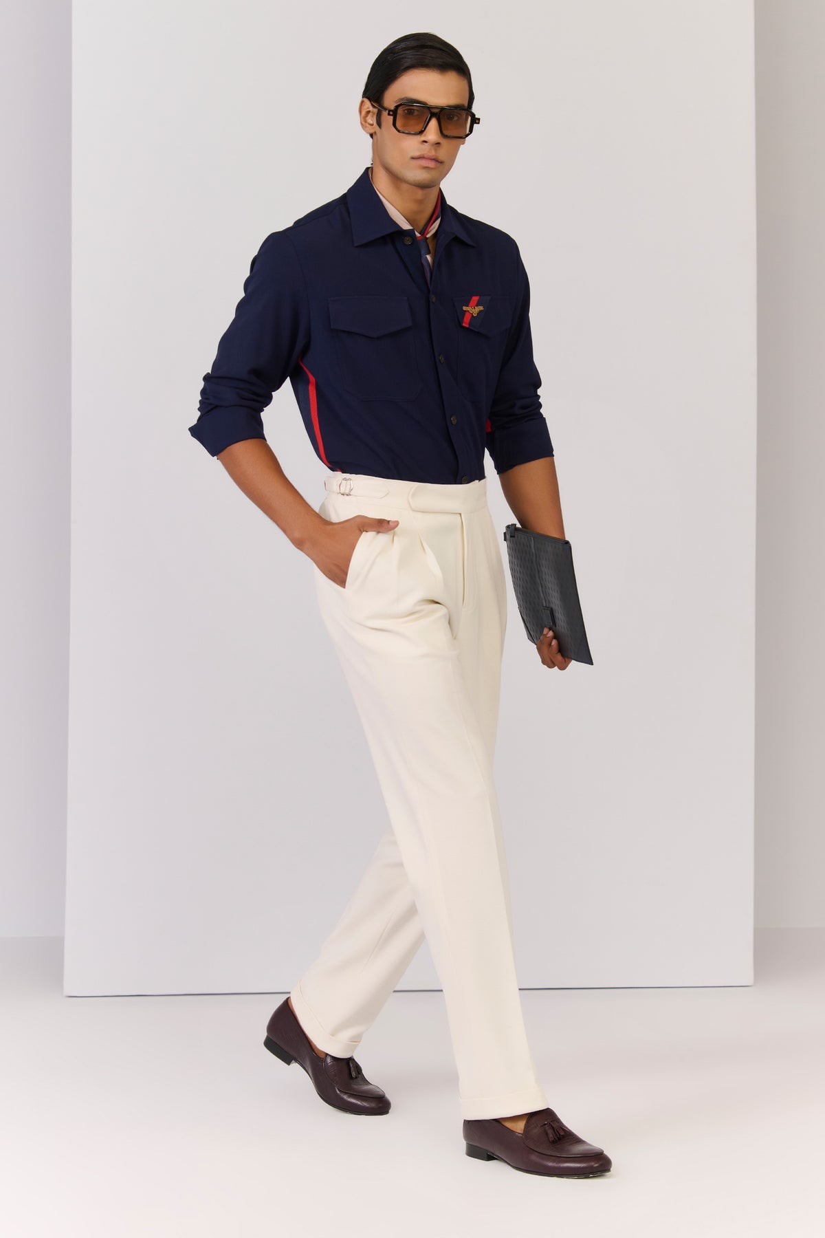 Navy Tape Detailed Utility Shirt.