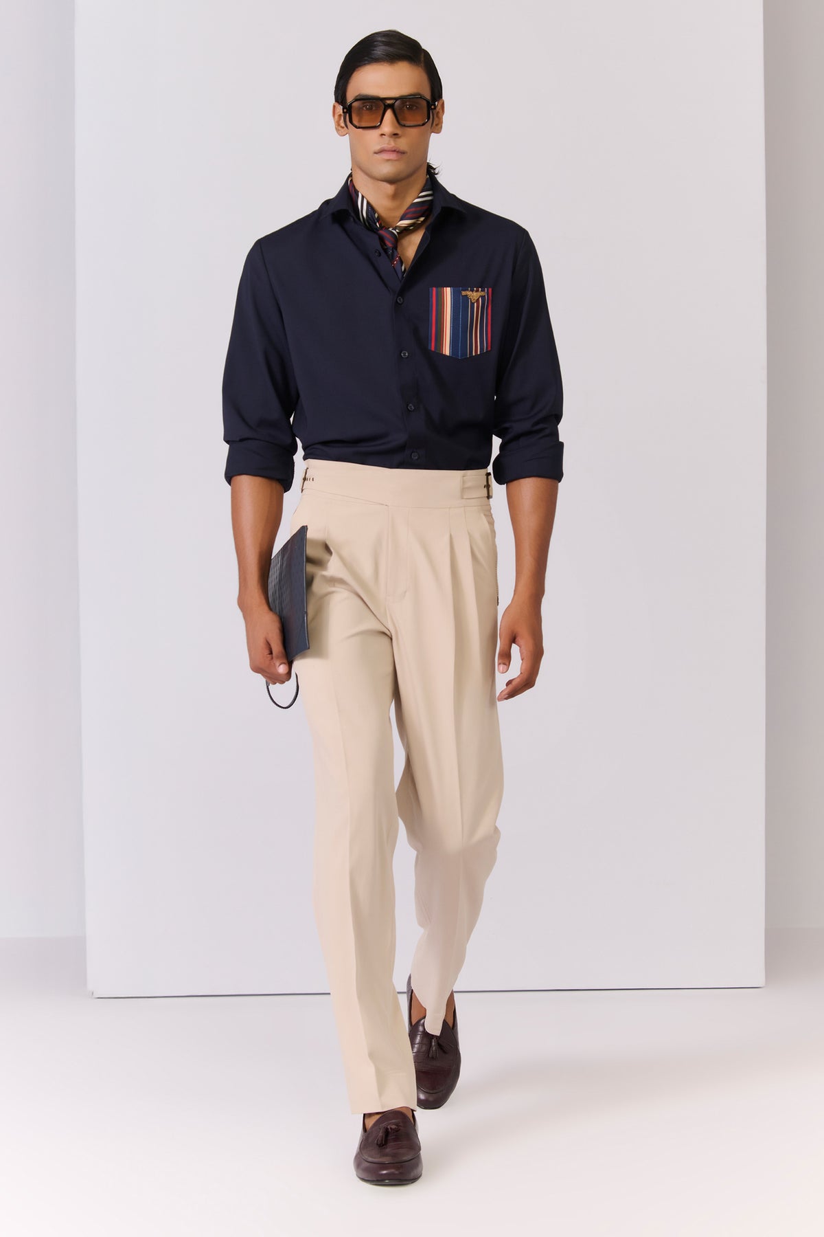 Navy Shirt with Printed Pocket