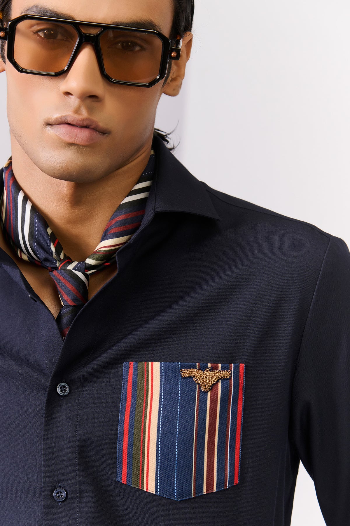 Navy Shirt with Printed Pocket
