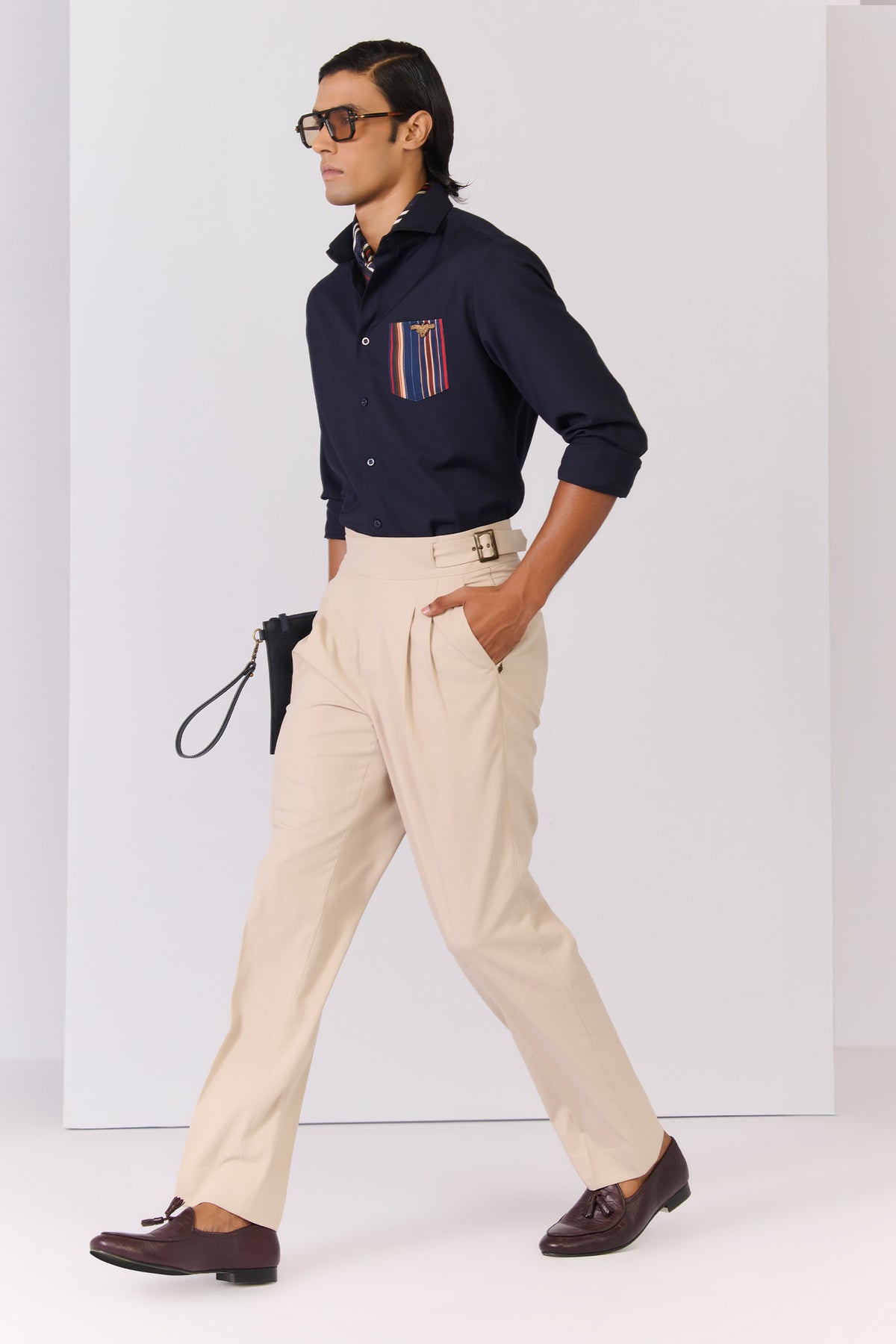 Navy Shirt with Printed Pocket