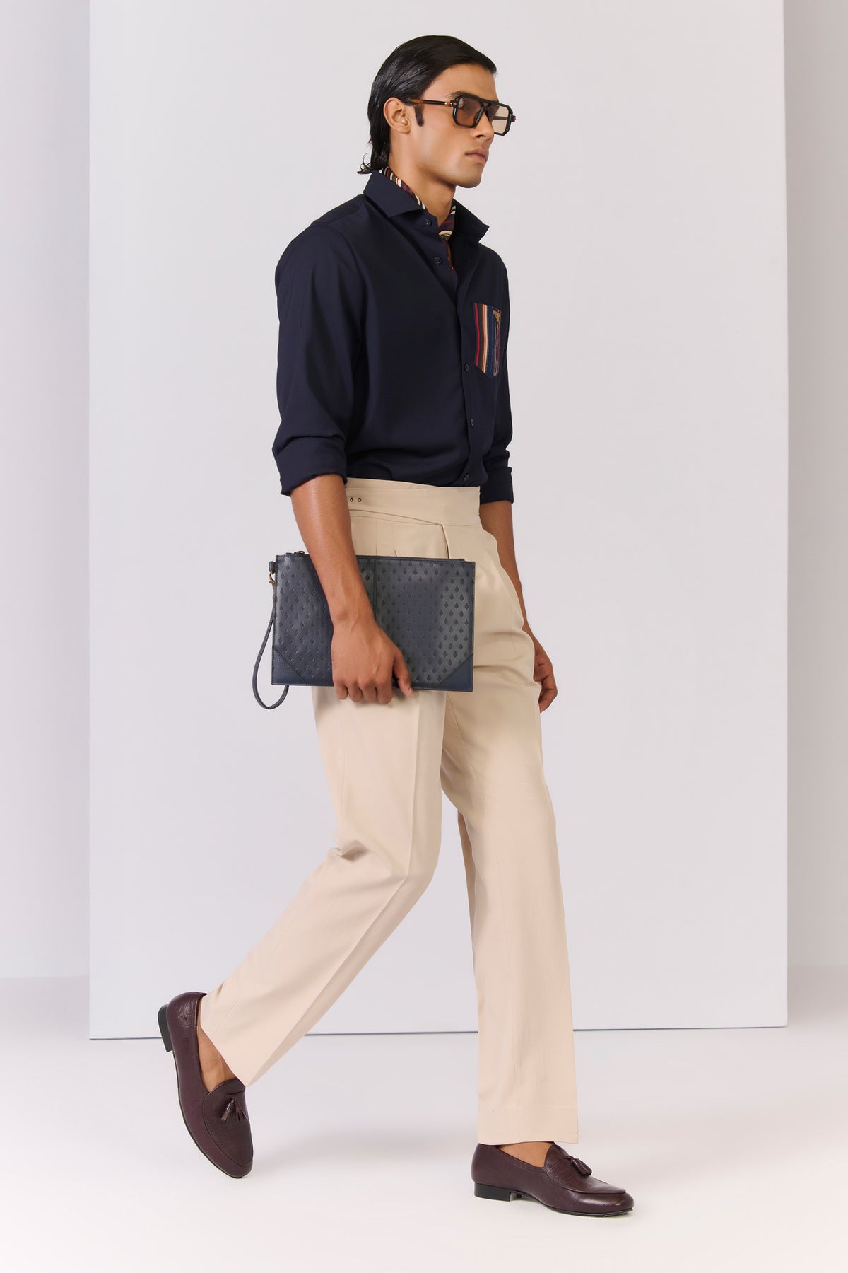 Navy Shirt with Printed Pocket