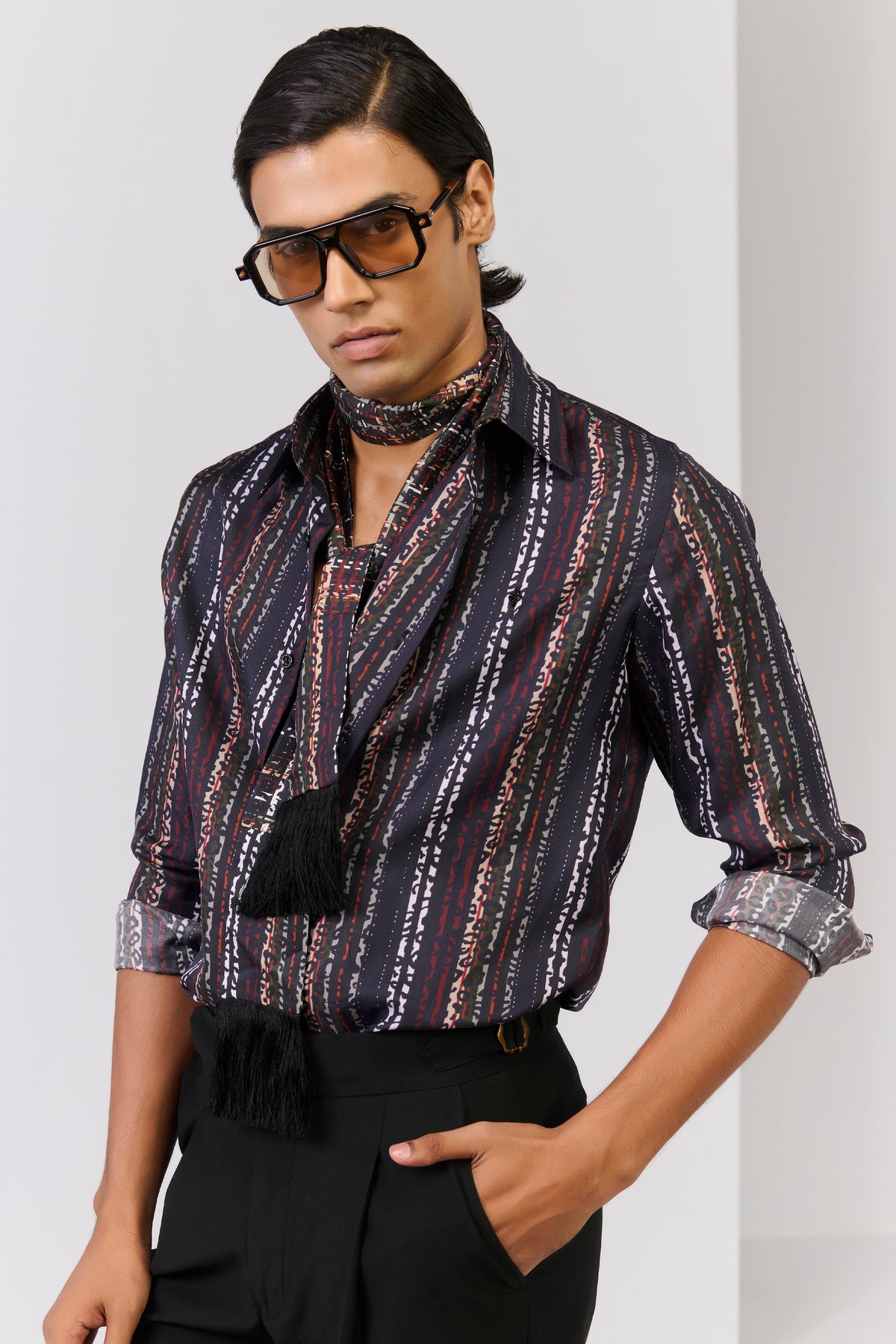 Multi-coloured Striped Silk Twill Shirt