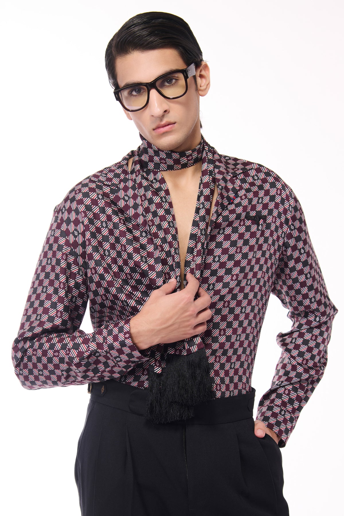 Cabernet Adamas Silk Twill Printed Shirt