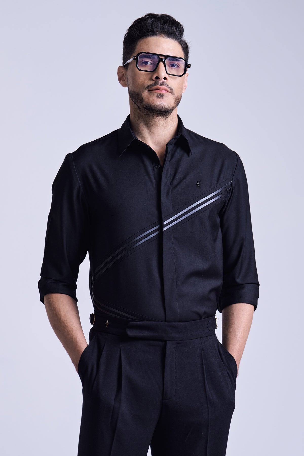 Black Cross Leather Panel Shirt