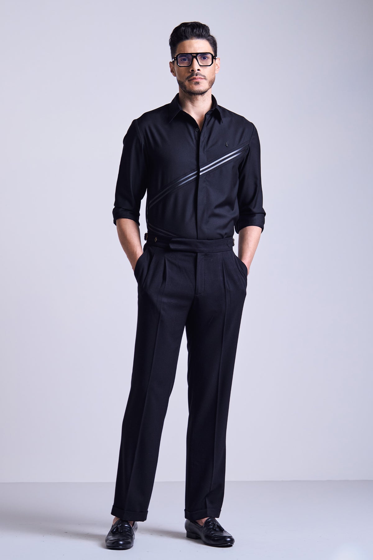 Black Cross Leather Panel Shirt