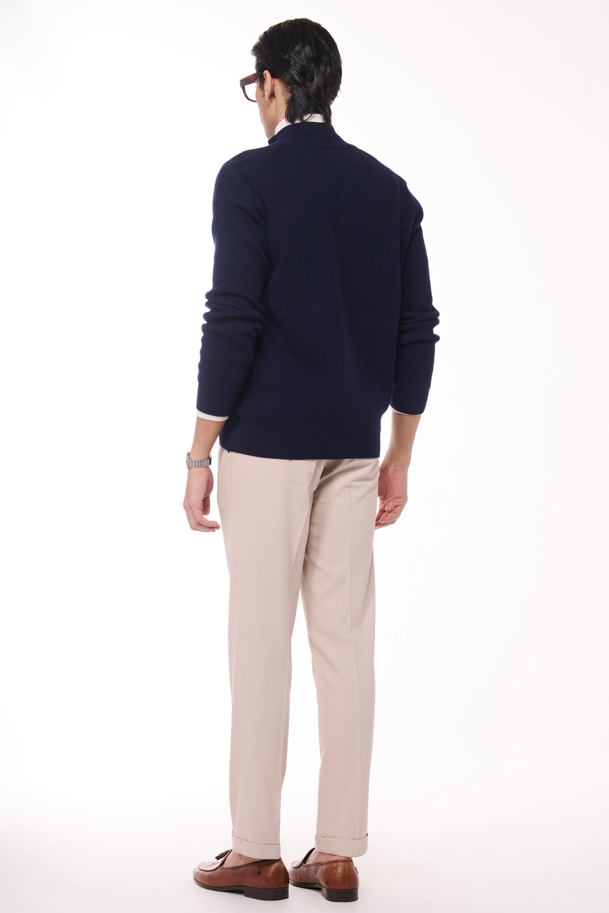 Navy Crested Cashmere Cardigan