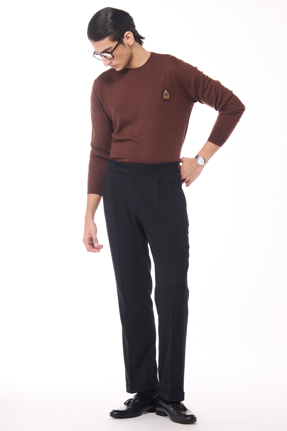 Brown Merino Wool Crested Sweater