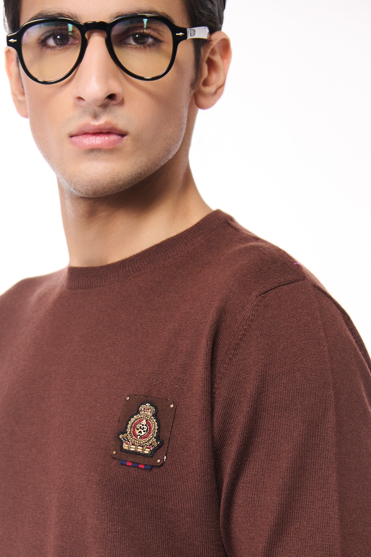 Brown Merino Wool Crested Sweater