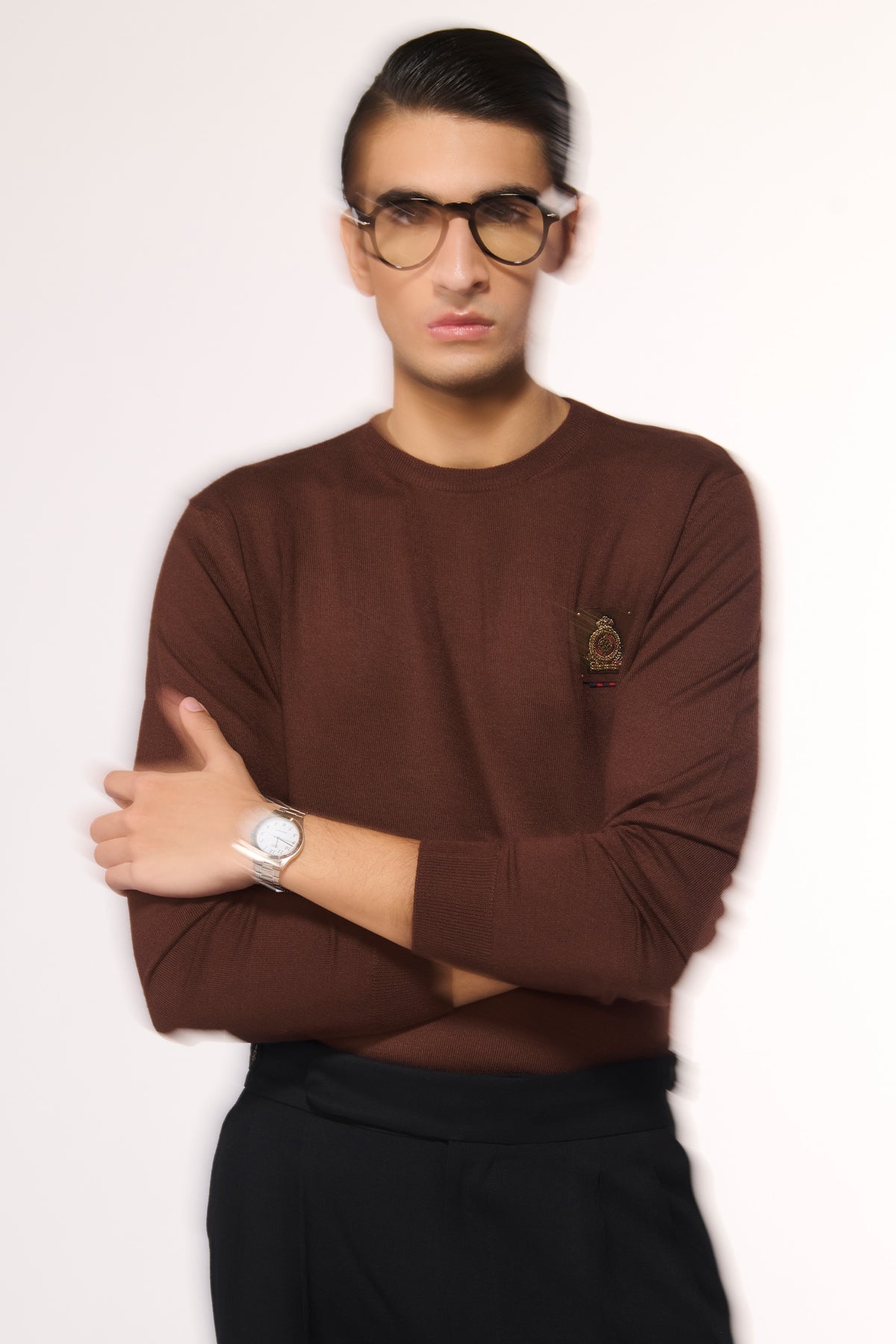 Brown Merino Wool Crested Sweater