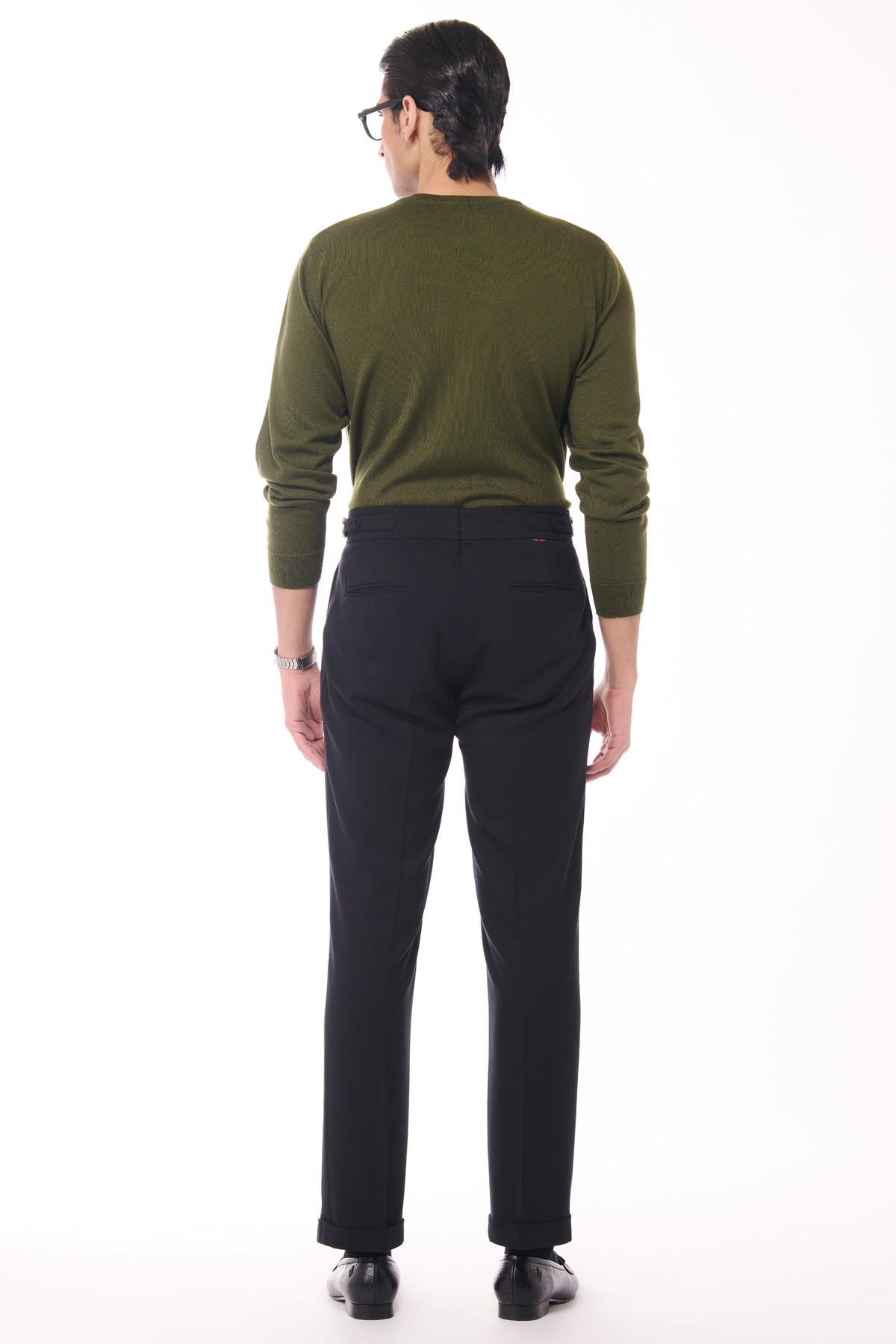 Military Green Merino Wool Crested Sweater