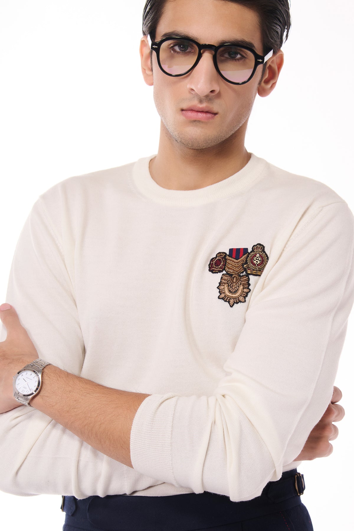 Off white Merino Wool Crested Sweater