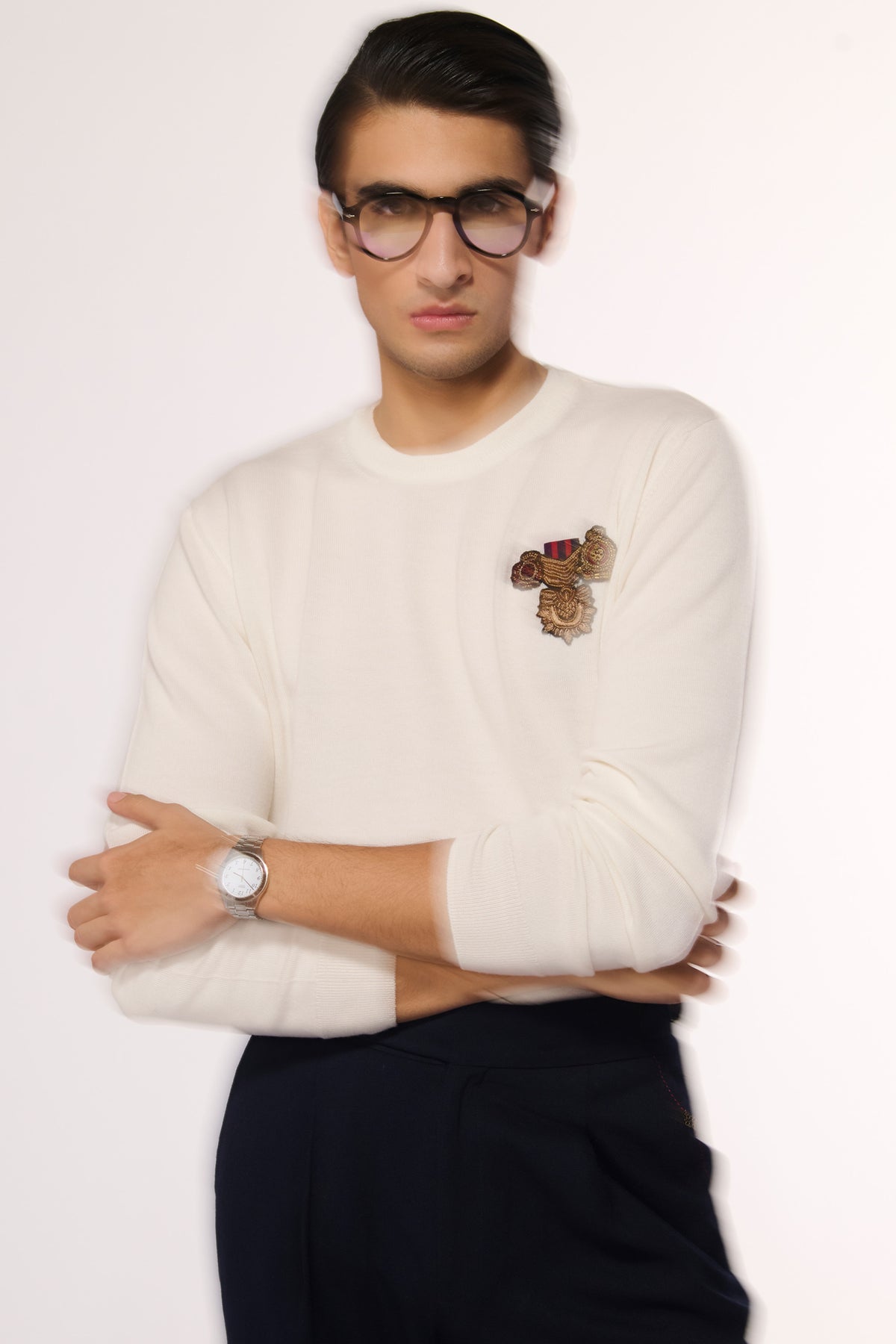 Off white Merino Wool Crested Sweater