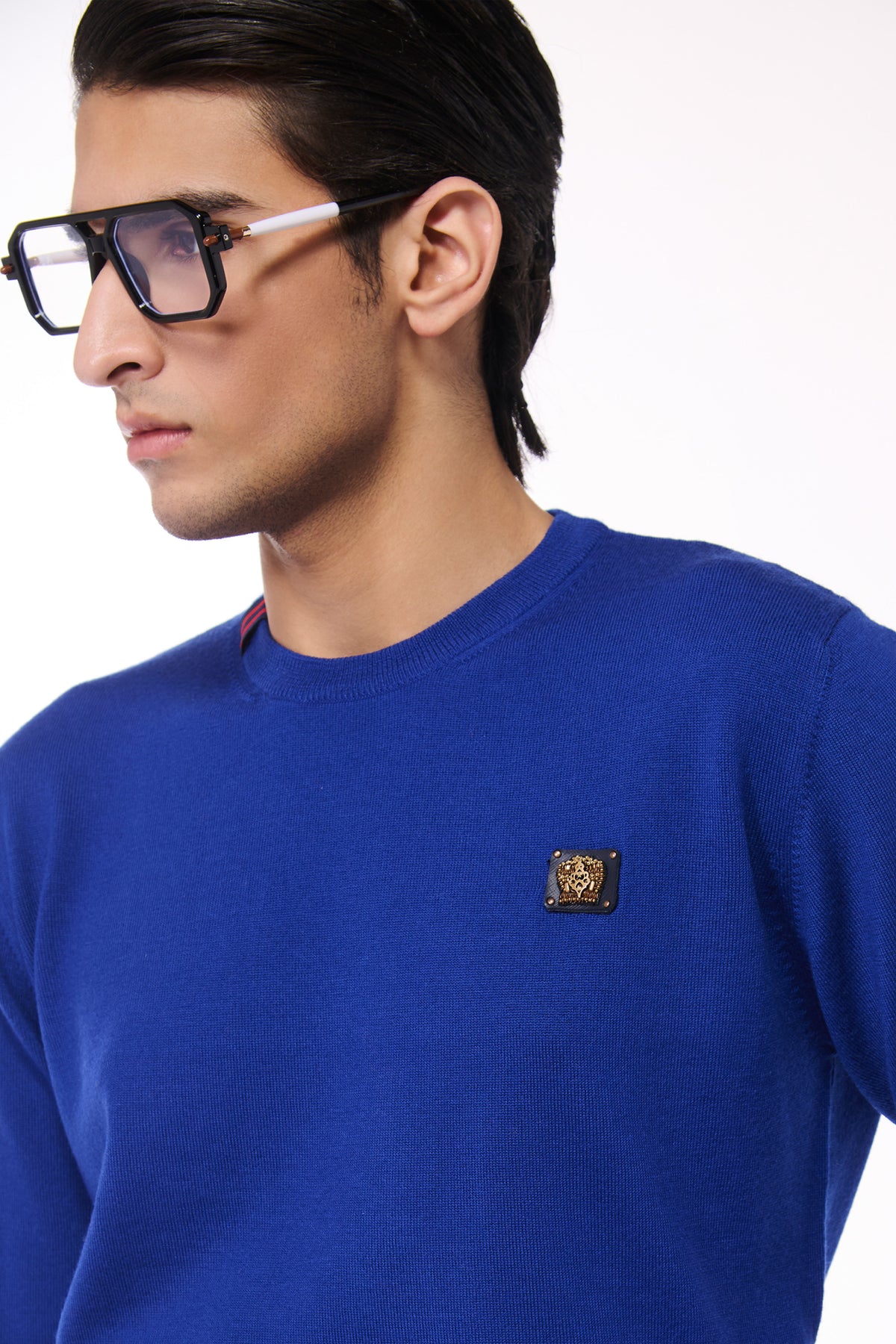 Electric Blue Merino Wool Crested Sweater