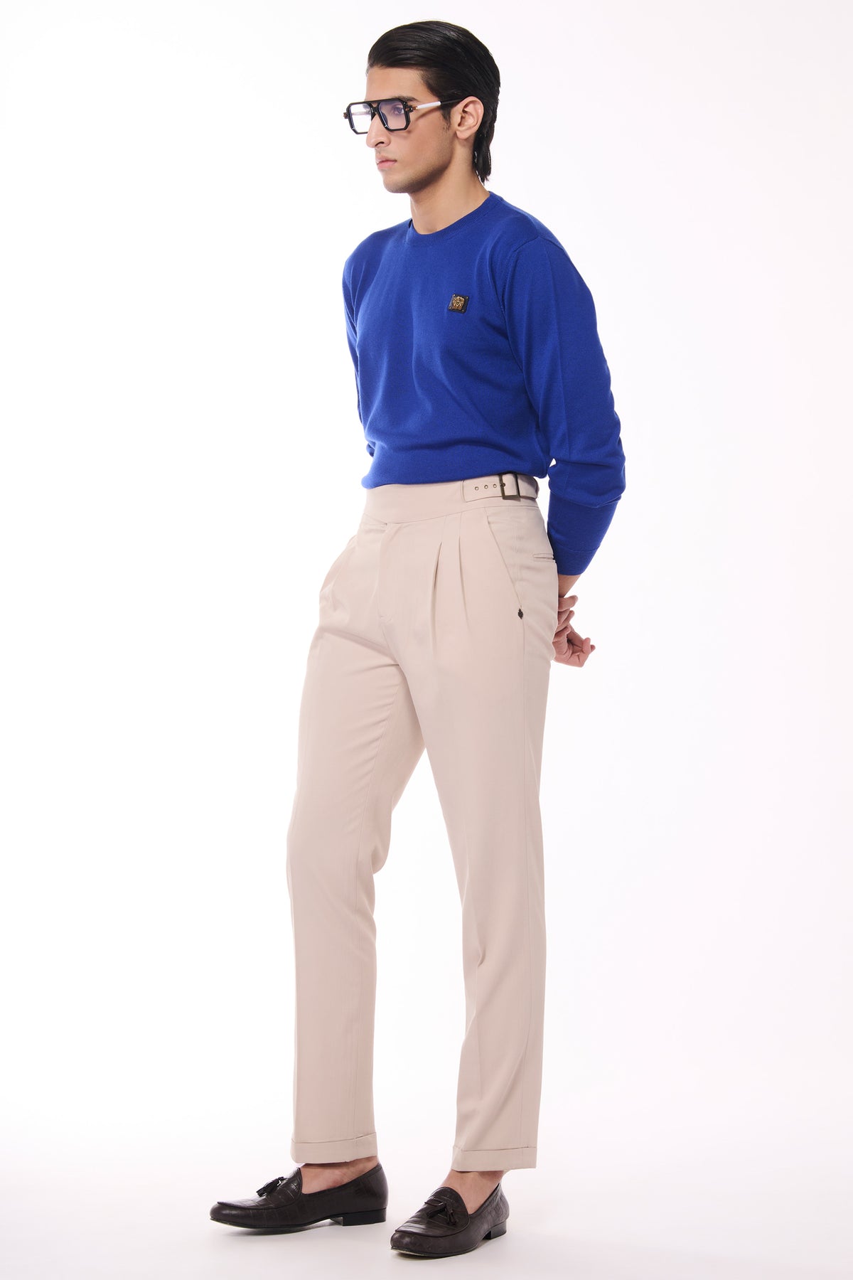 Electric Blue Merino Wool Crested Sweater