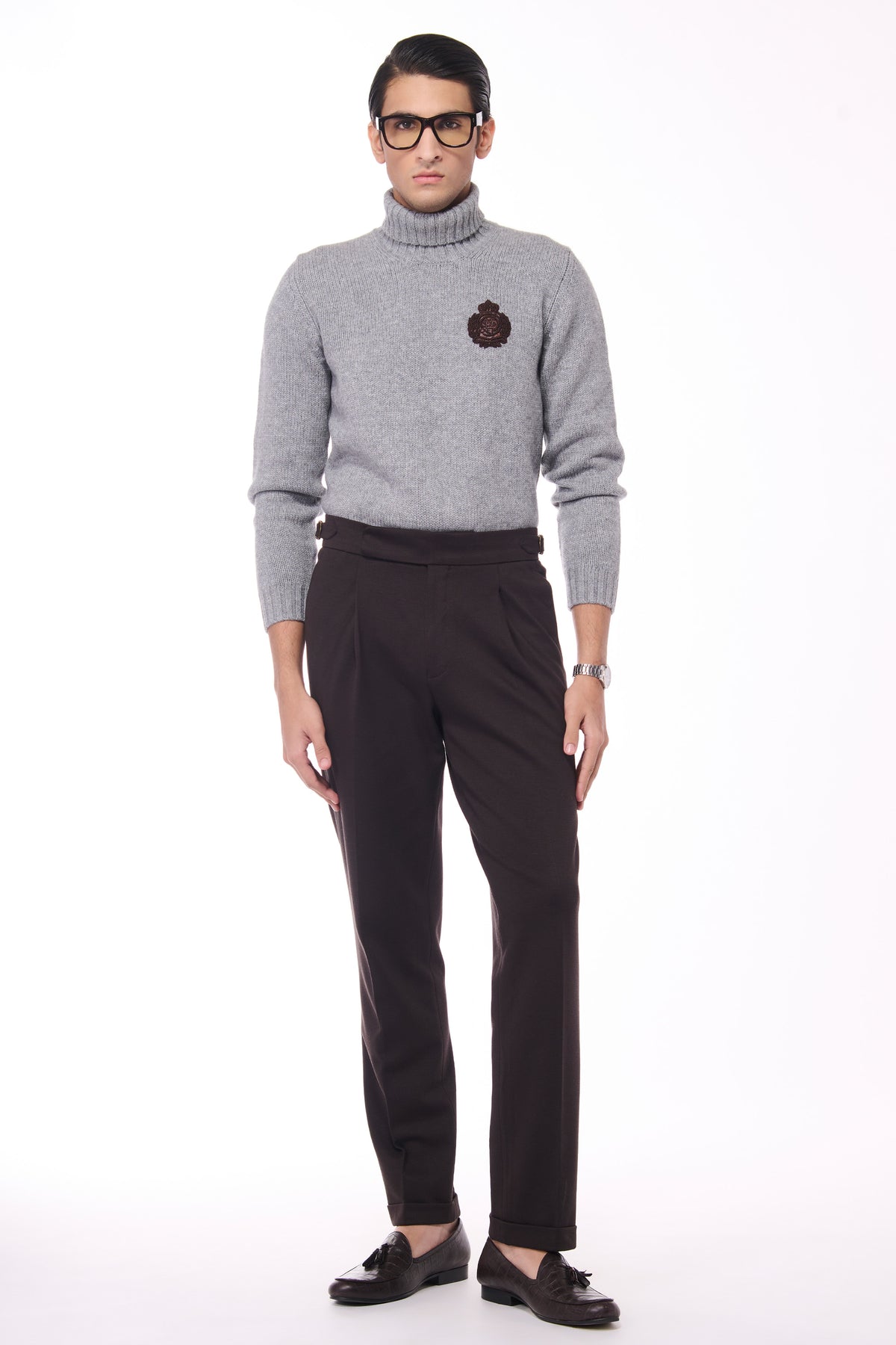 Grey Cashmere High Neck Sweater