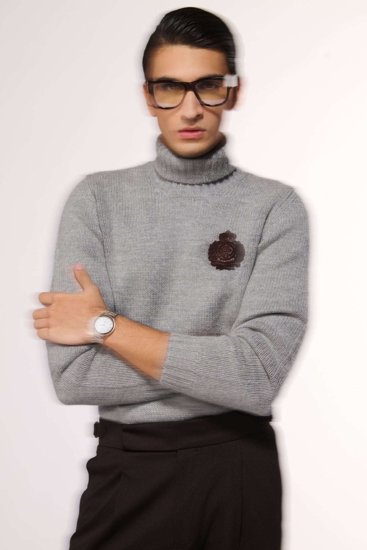 Grey Cashmere High Neck Sweater