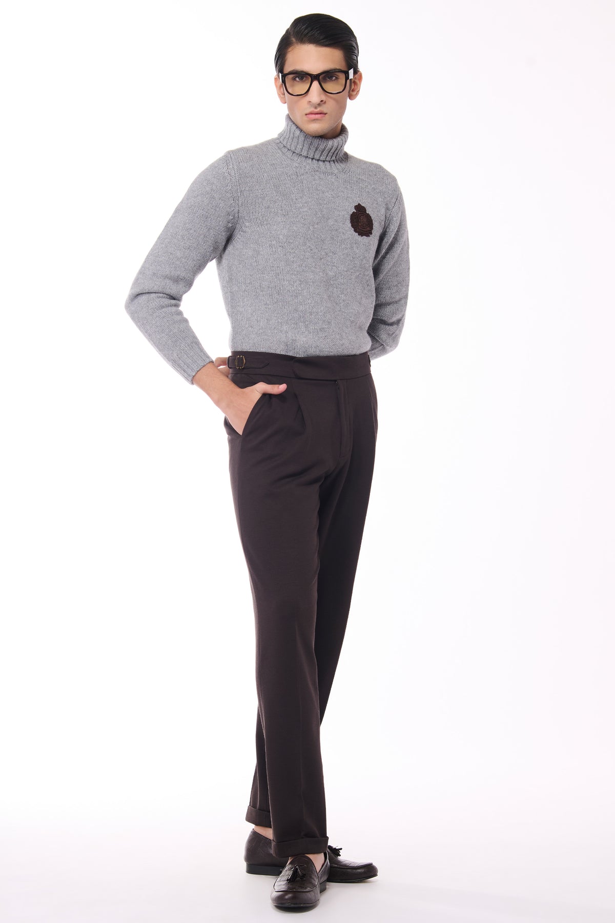 Grey Cashmere High Neck Sweater