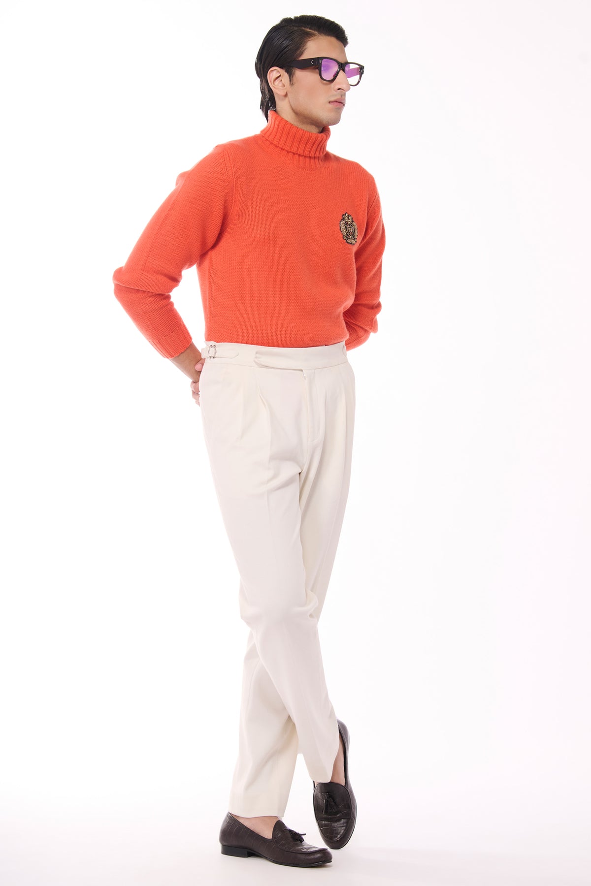 Orange Cashmere High Neck Sweater