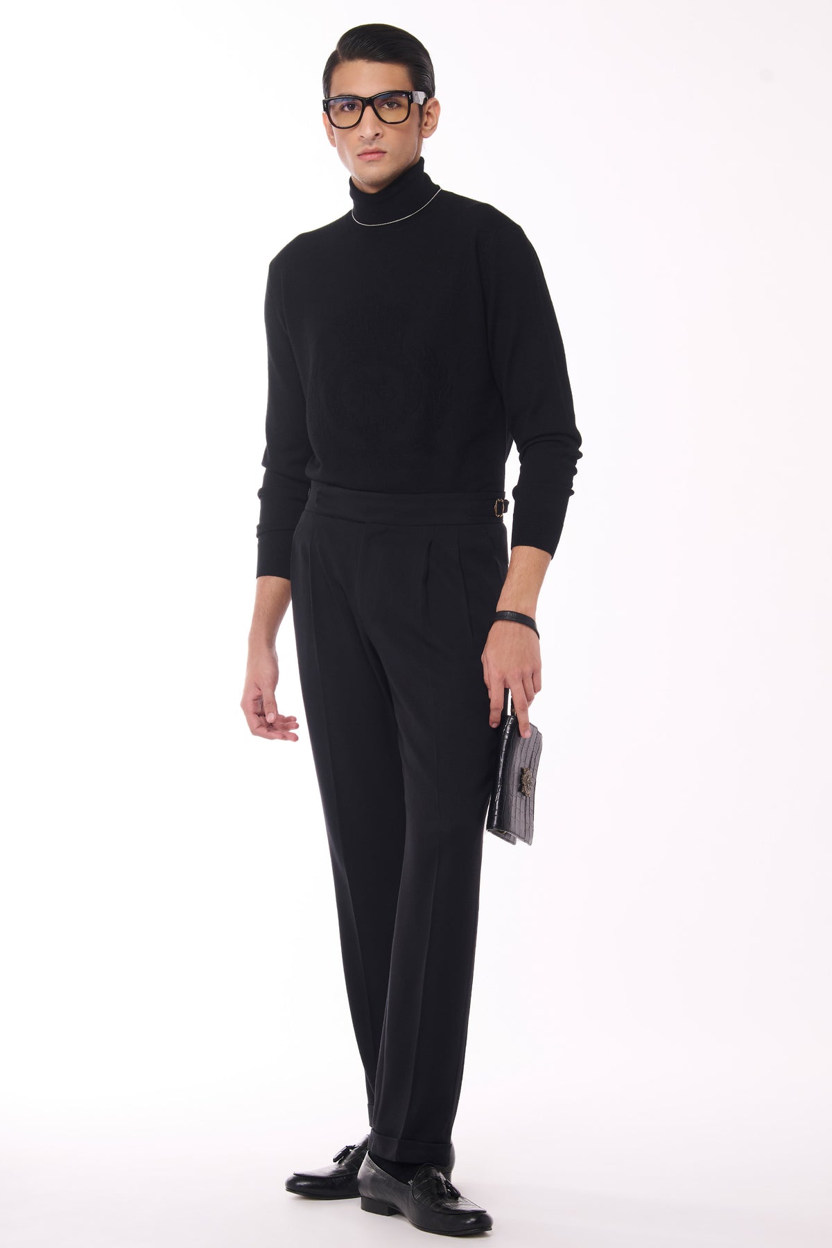 Black Merino Wool Turtle Sweater