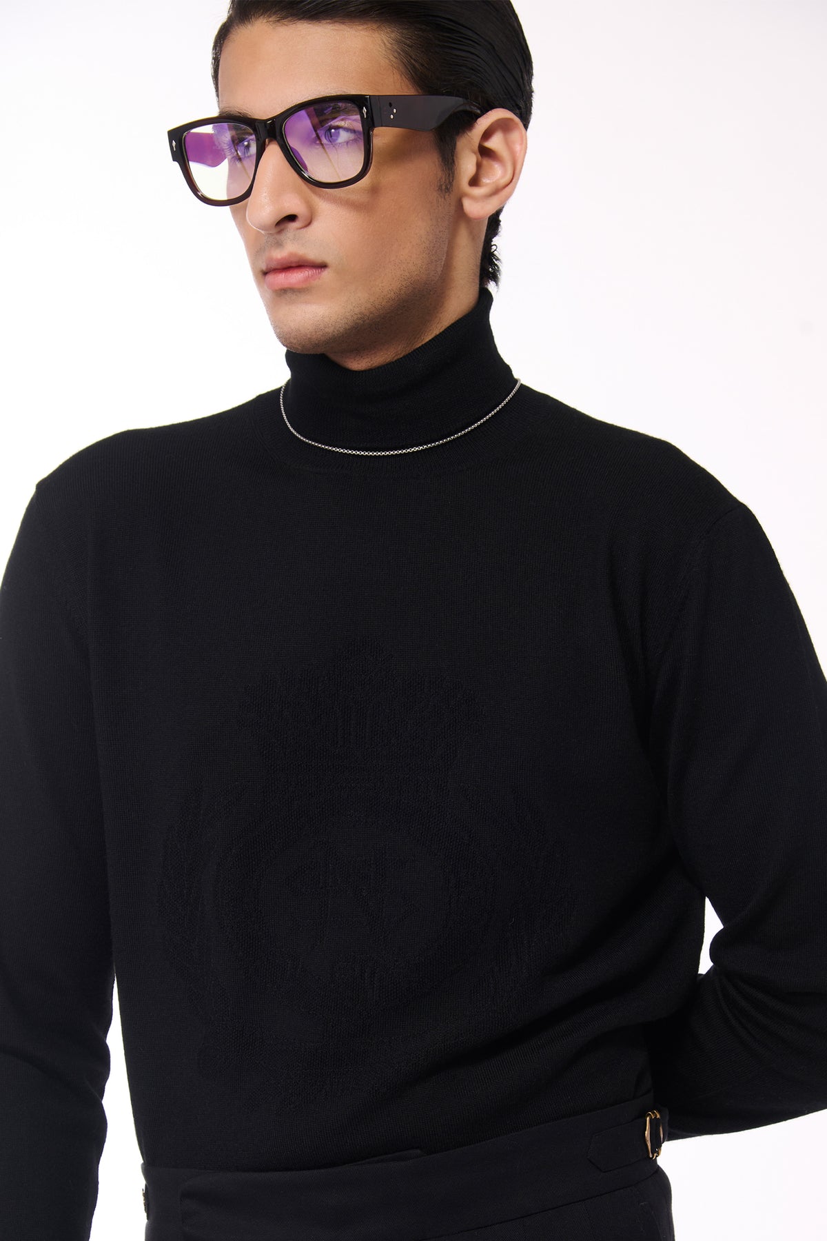 Black Merino Wool Turtle Sweater