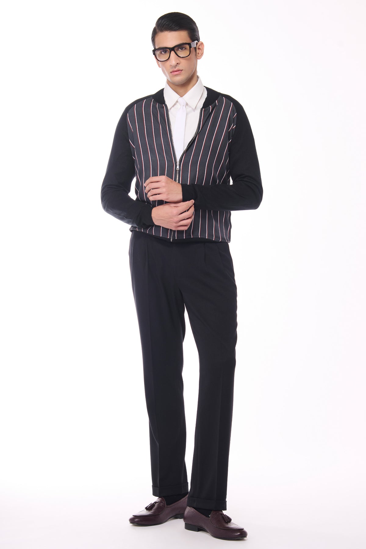 Striped Printed Merino Bomber Jacket
