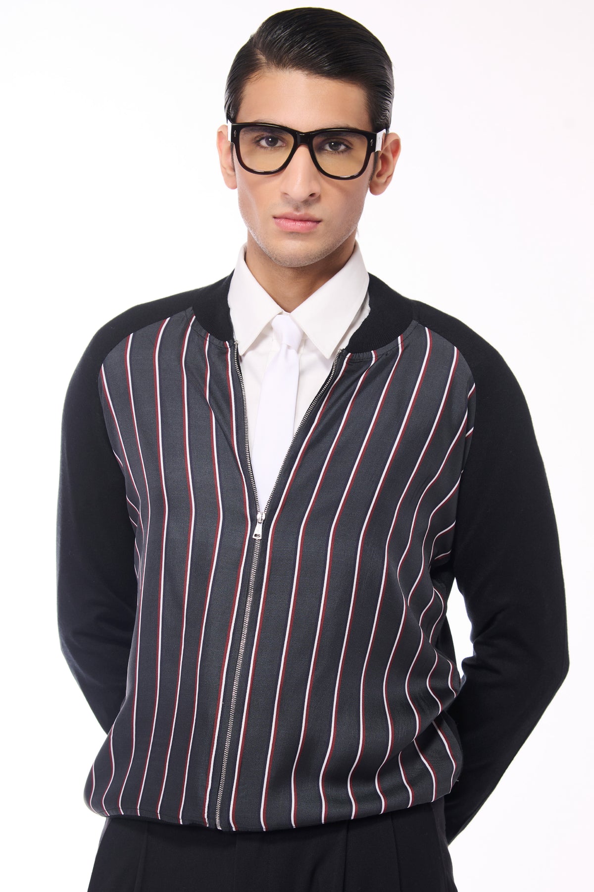 Striped Printed Merino Bomber Jacket
