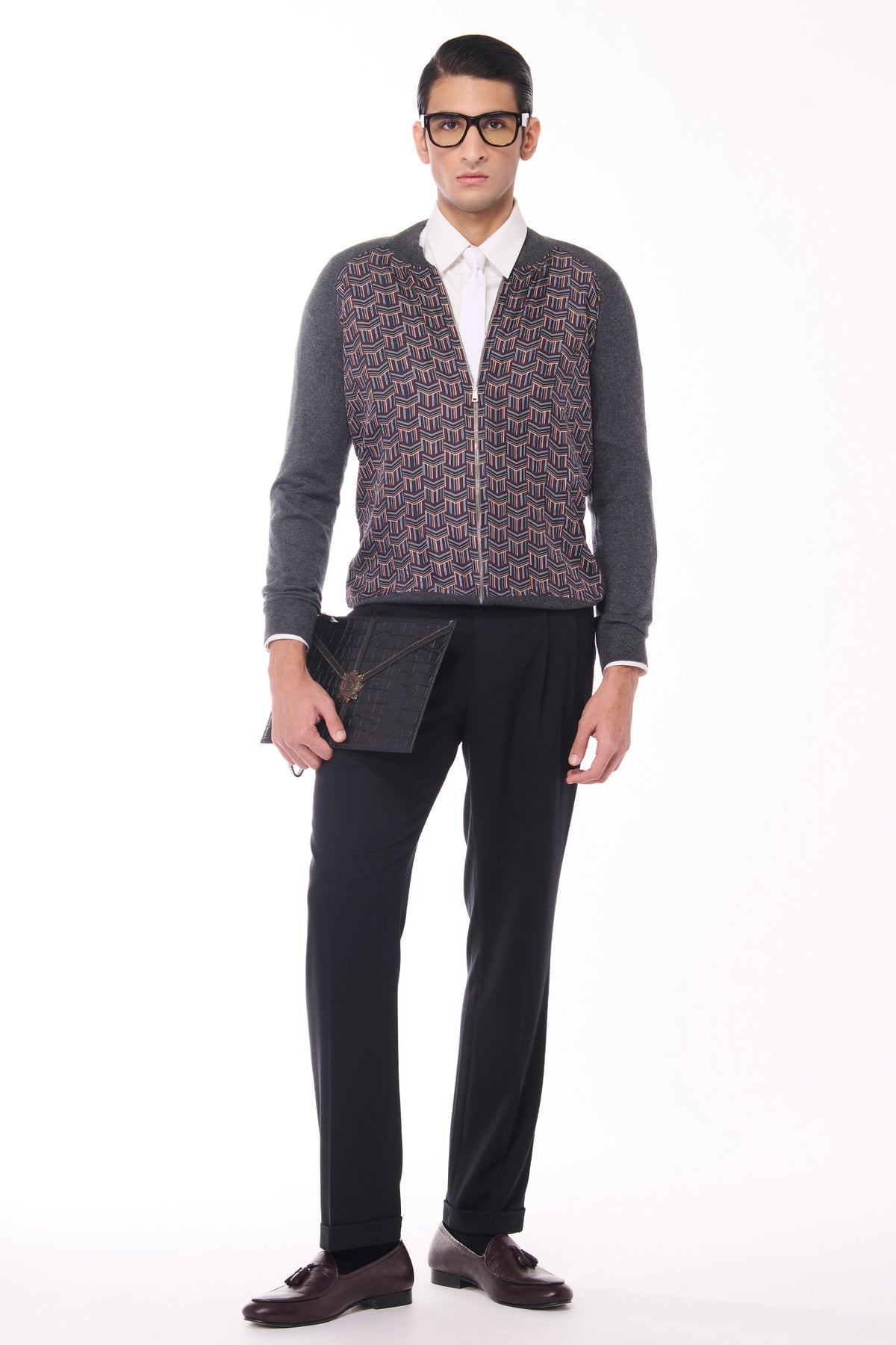 Grey Printed Merino Bomber Jacket