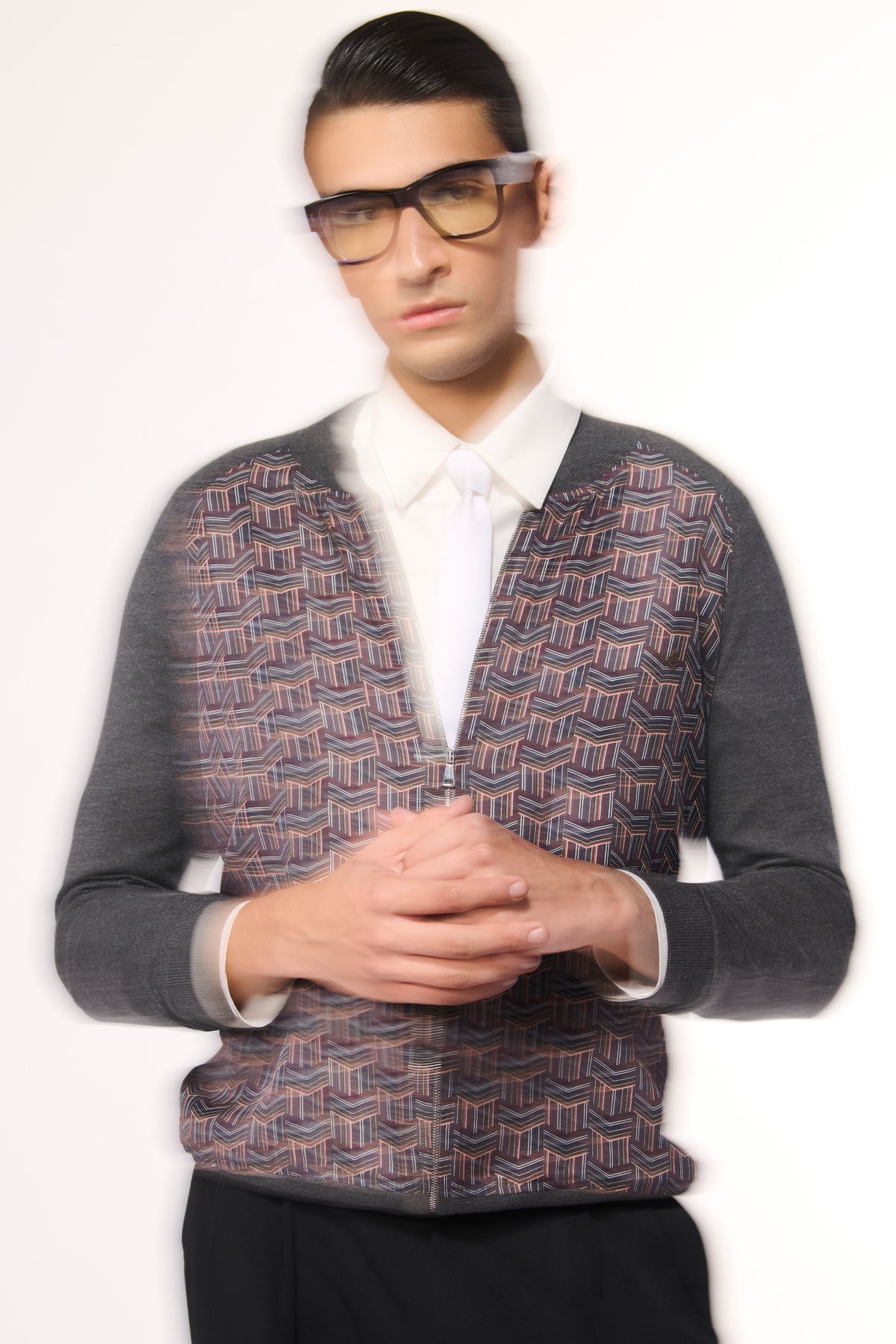 Grey Printed Merino Bomber Jacket