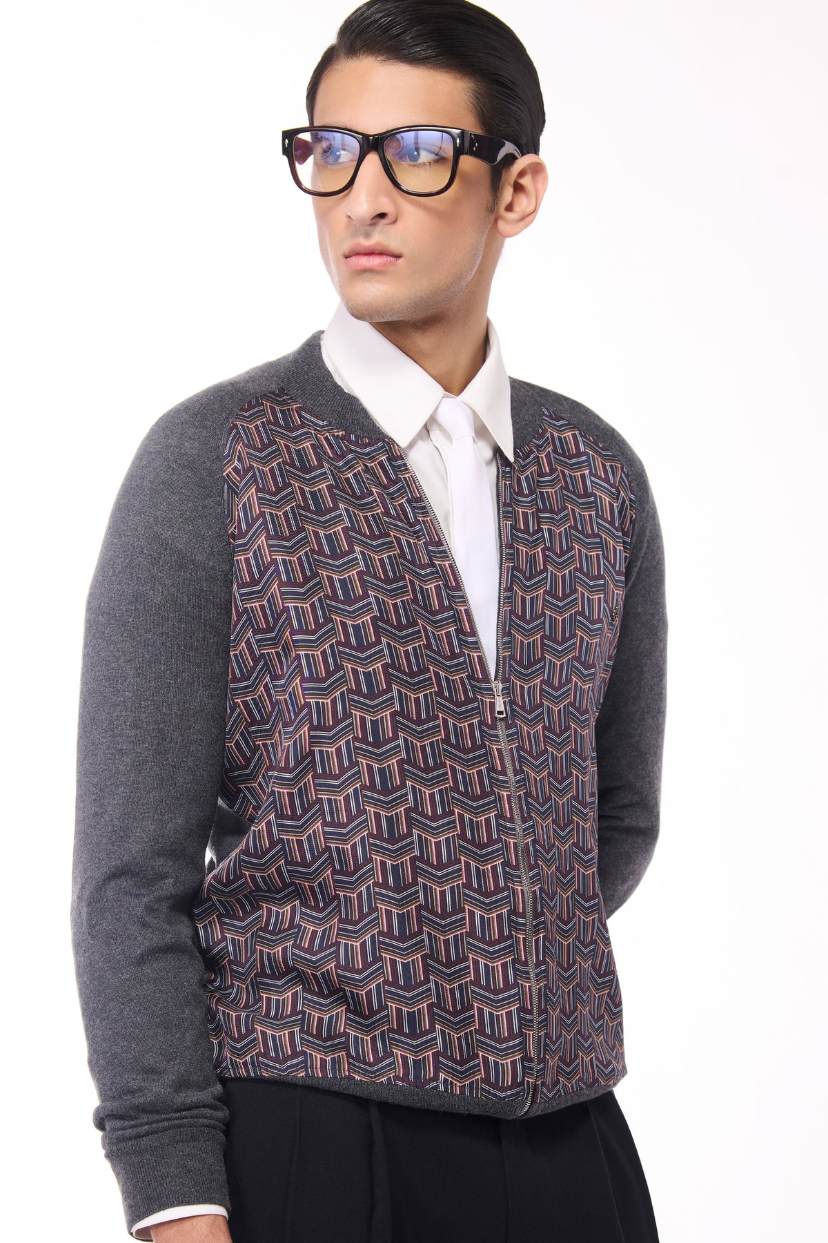 Grey Printed Merino Bomber Jacket