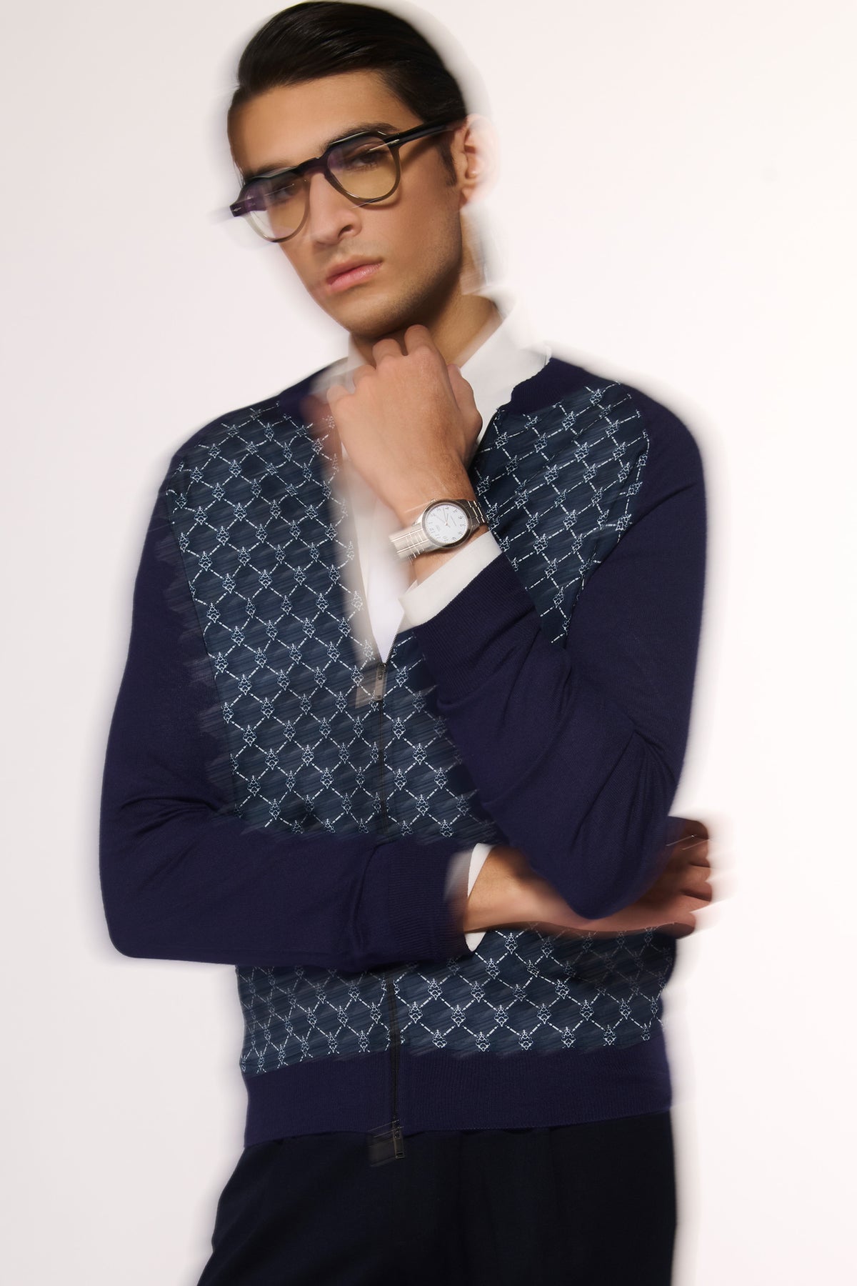 Navy Adamas Printed Merino Bomber Jacket