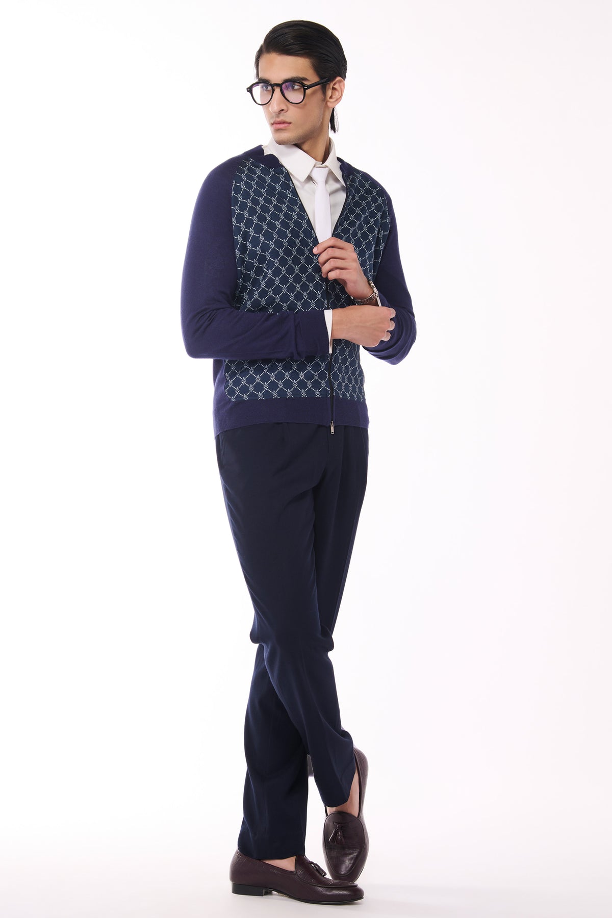 Navy Adamas Printed Merino Bomber Jacket