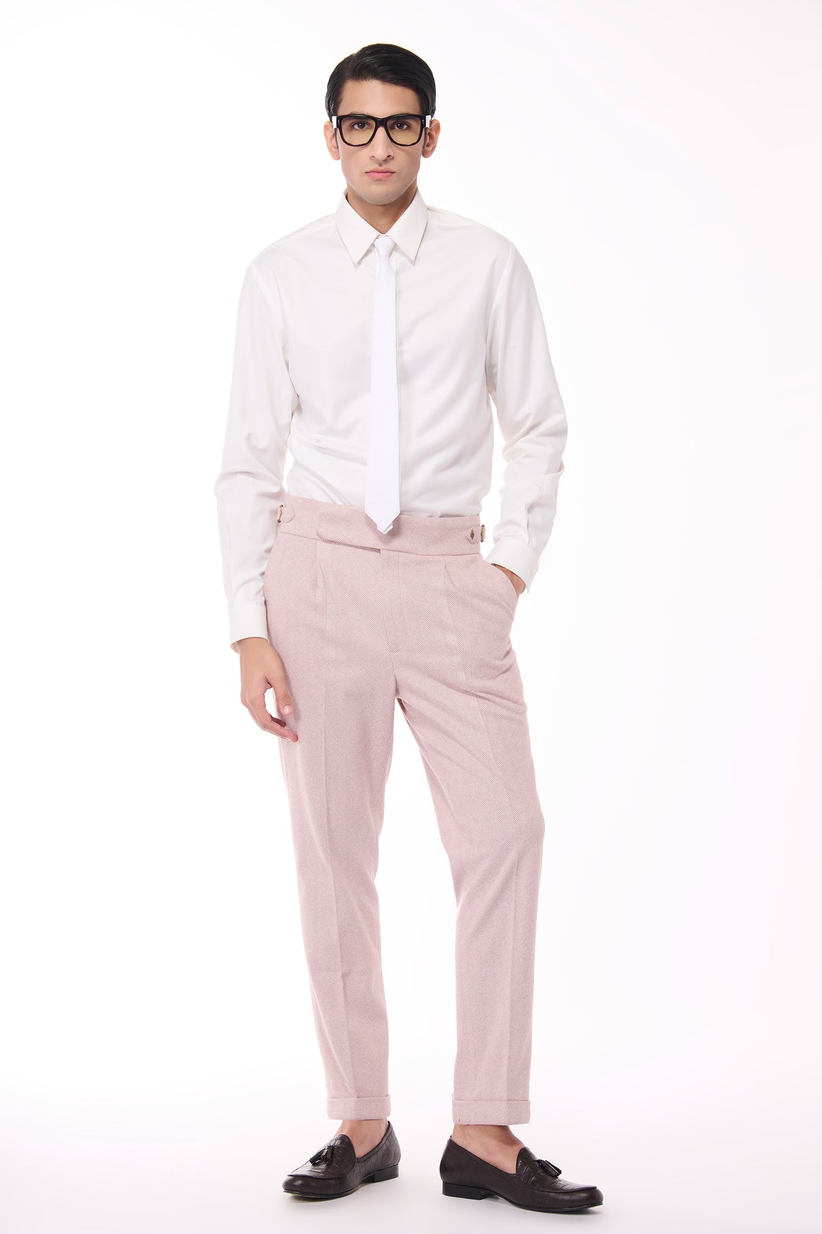 Pink Herringbone Trousers