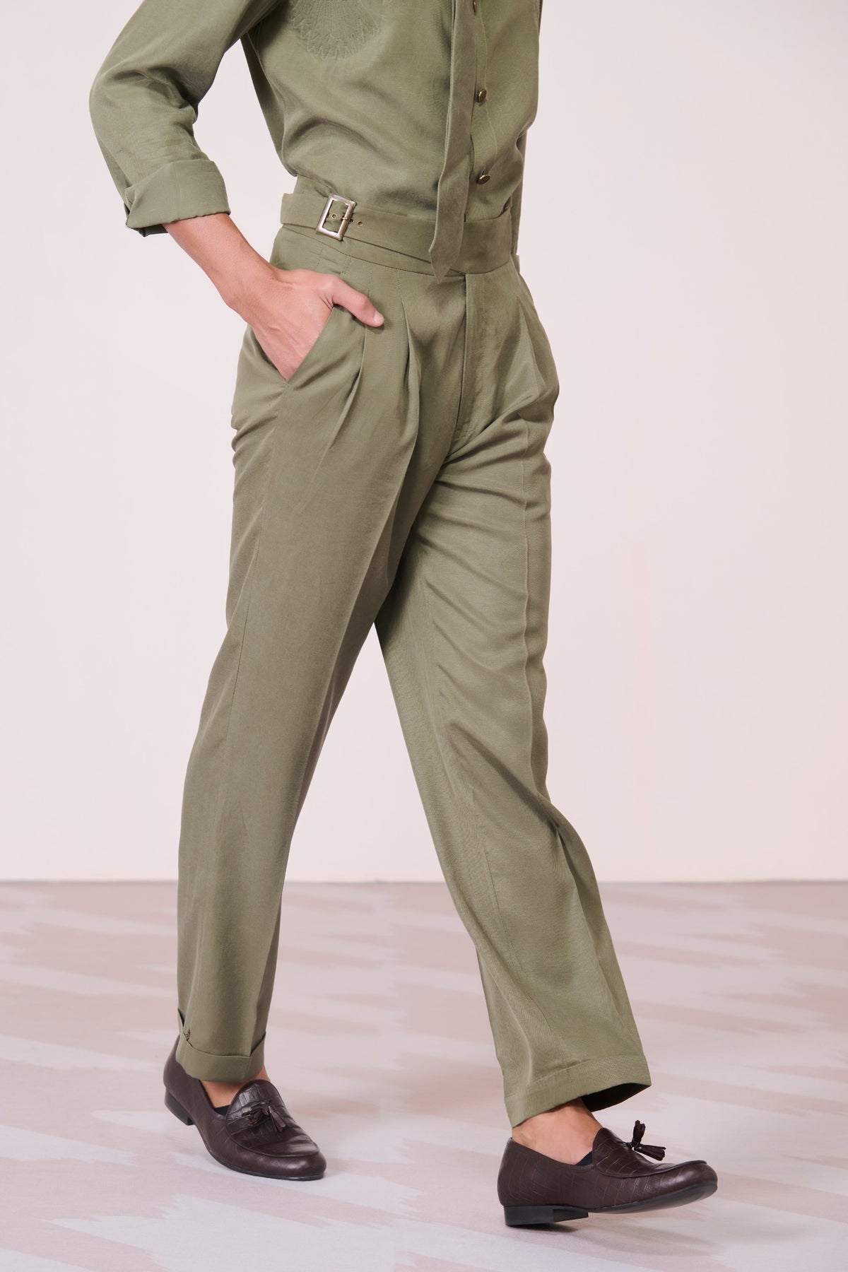 Olive Cross Flap Trousers