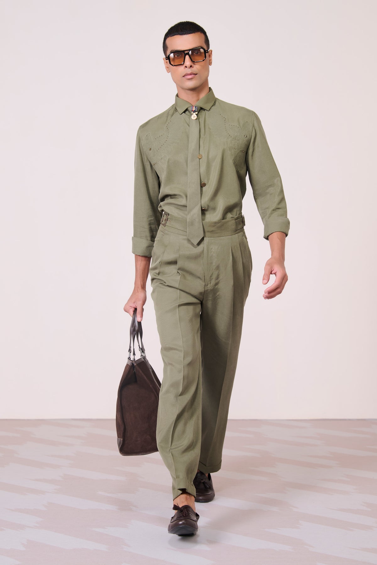 Olive Cross Flap Trousers