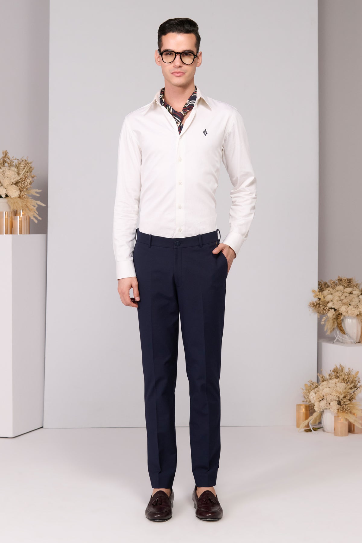Navy Trousers With Signature Adamas