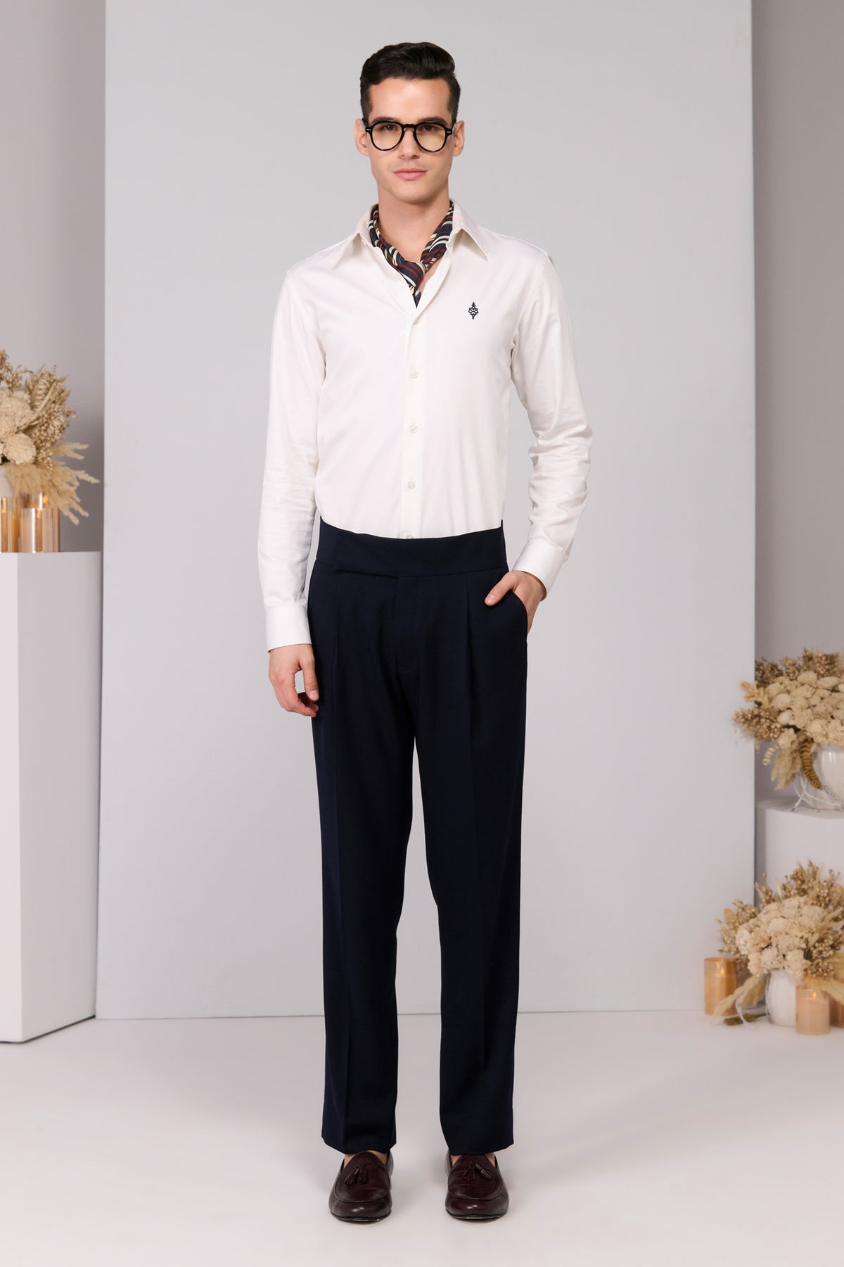 Navy Cross Flap Trousers