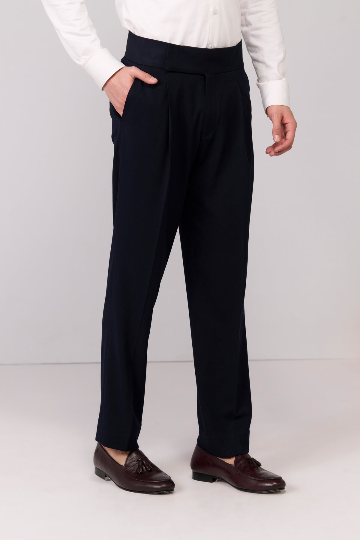Navy Cross Flap Trousers