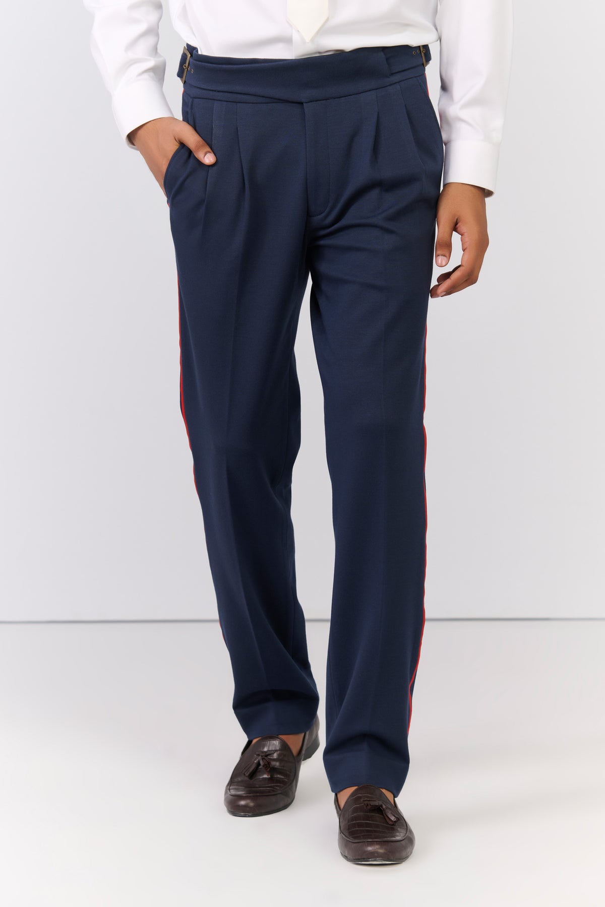 Navy Cross Flap Trousers with Tape Detailing