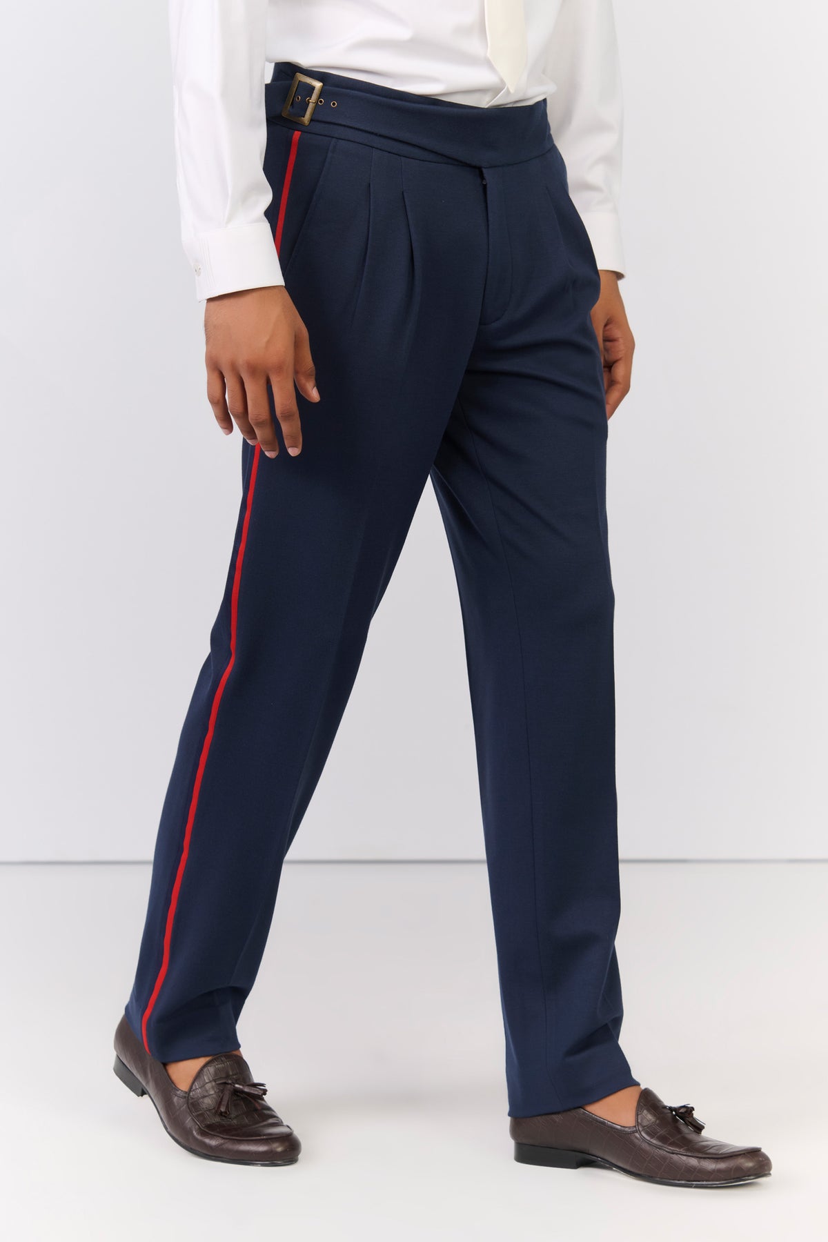 Navy Cross Flap Trousers with Tape Detailing