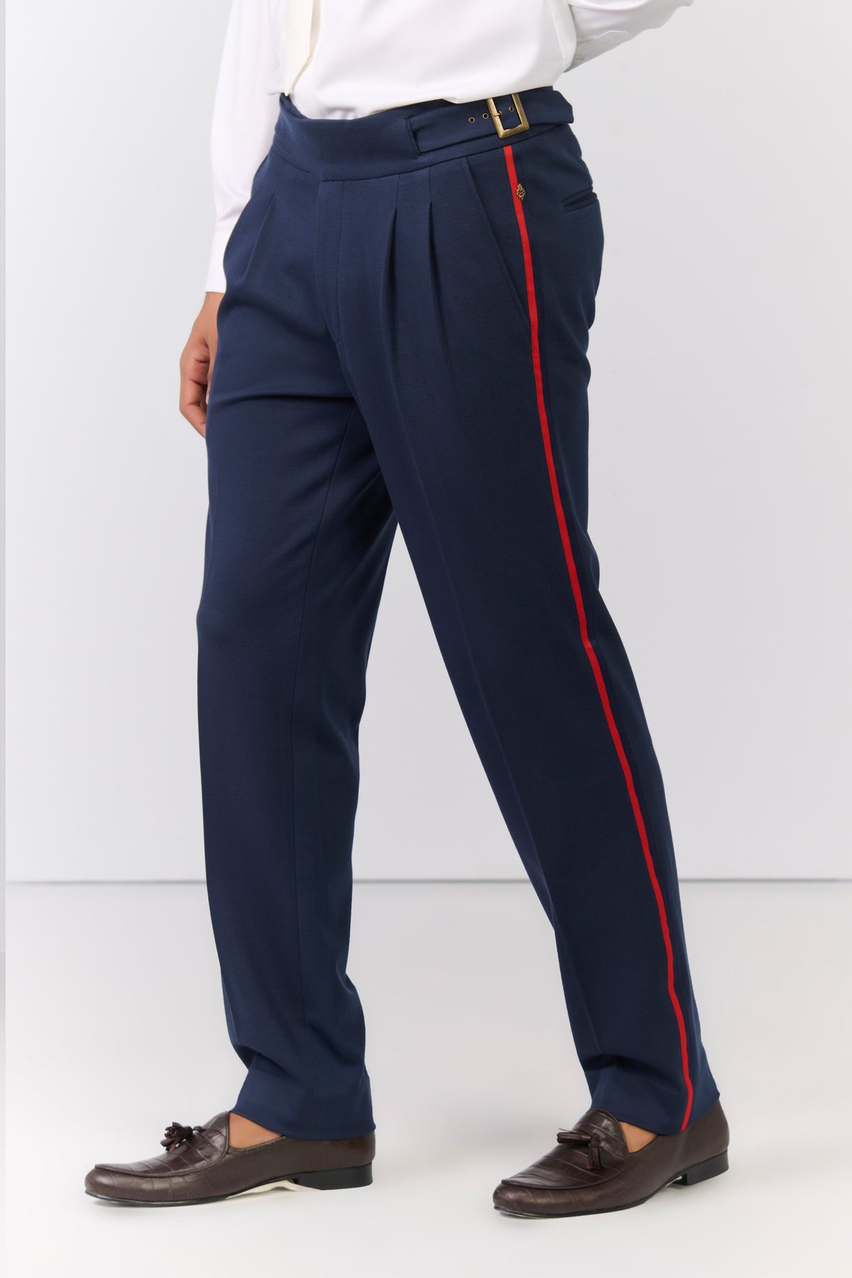 Navy Cross Flap Trousers with Tape Detailing